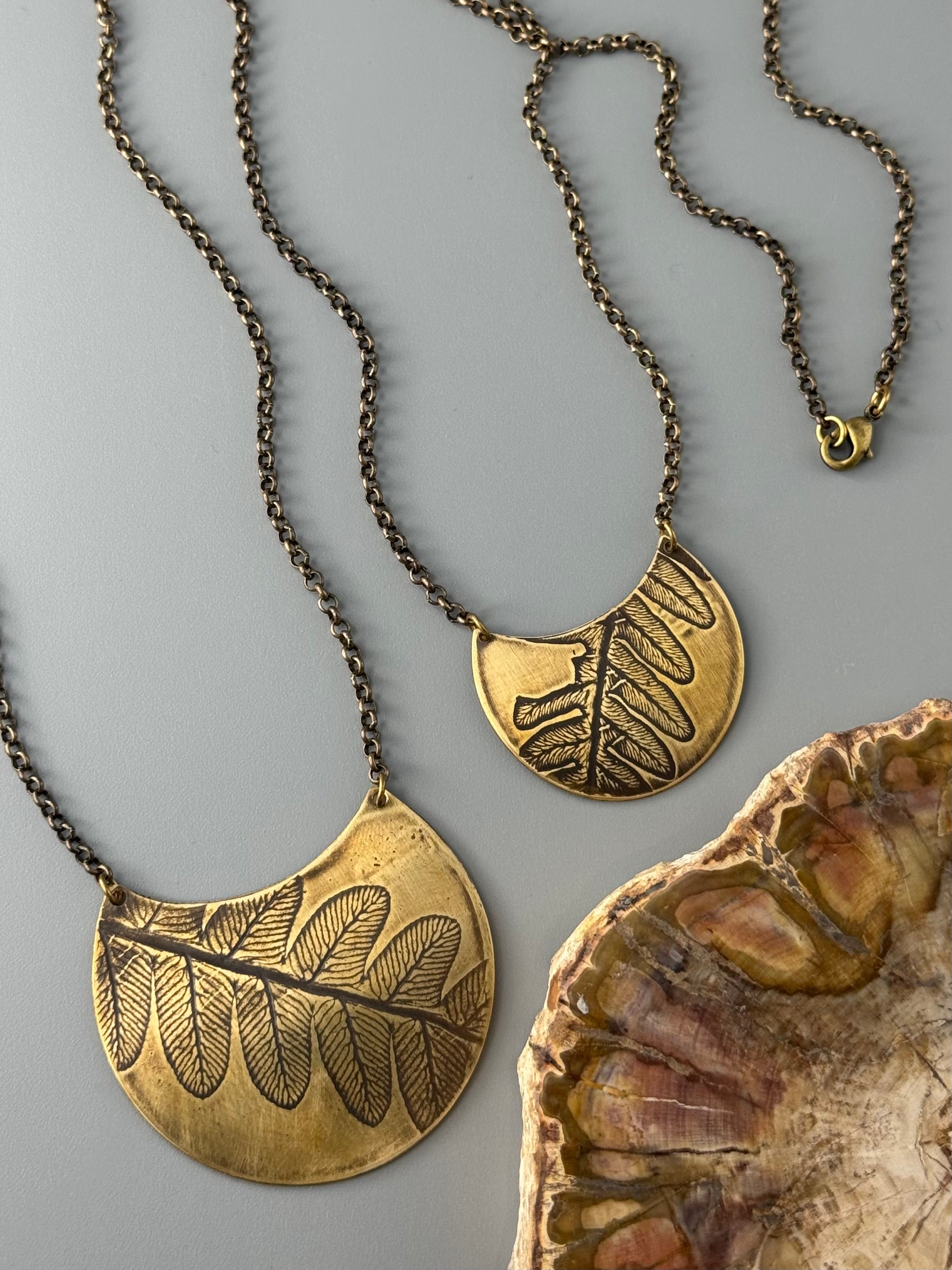 •FERN CRESCENT• brass necklace (20" long)