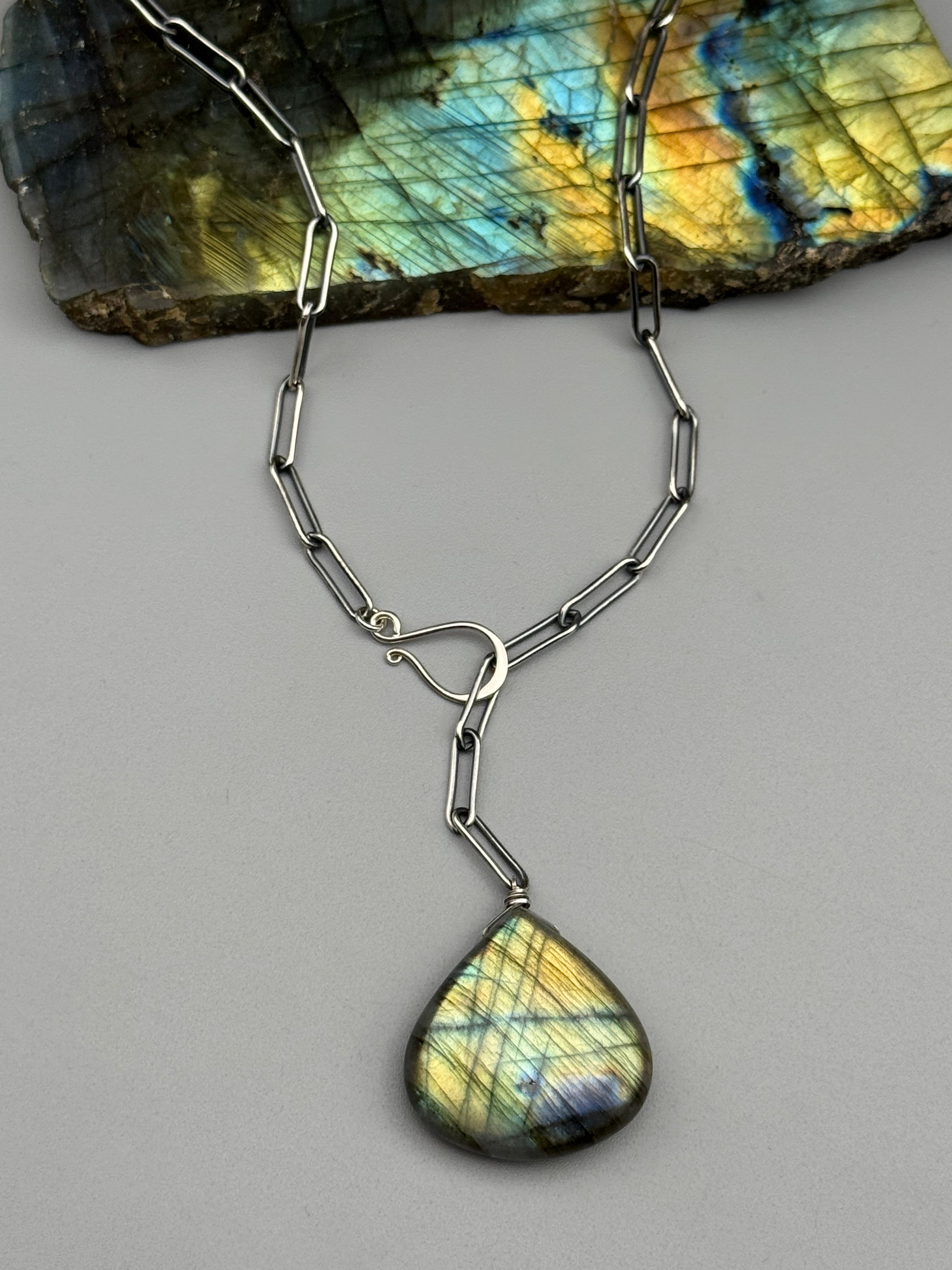 •LINKED• labradorite + oxidized silver necklace (ADJ to 19")
