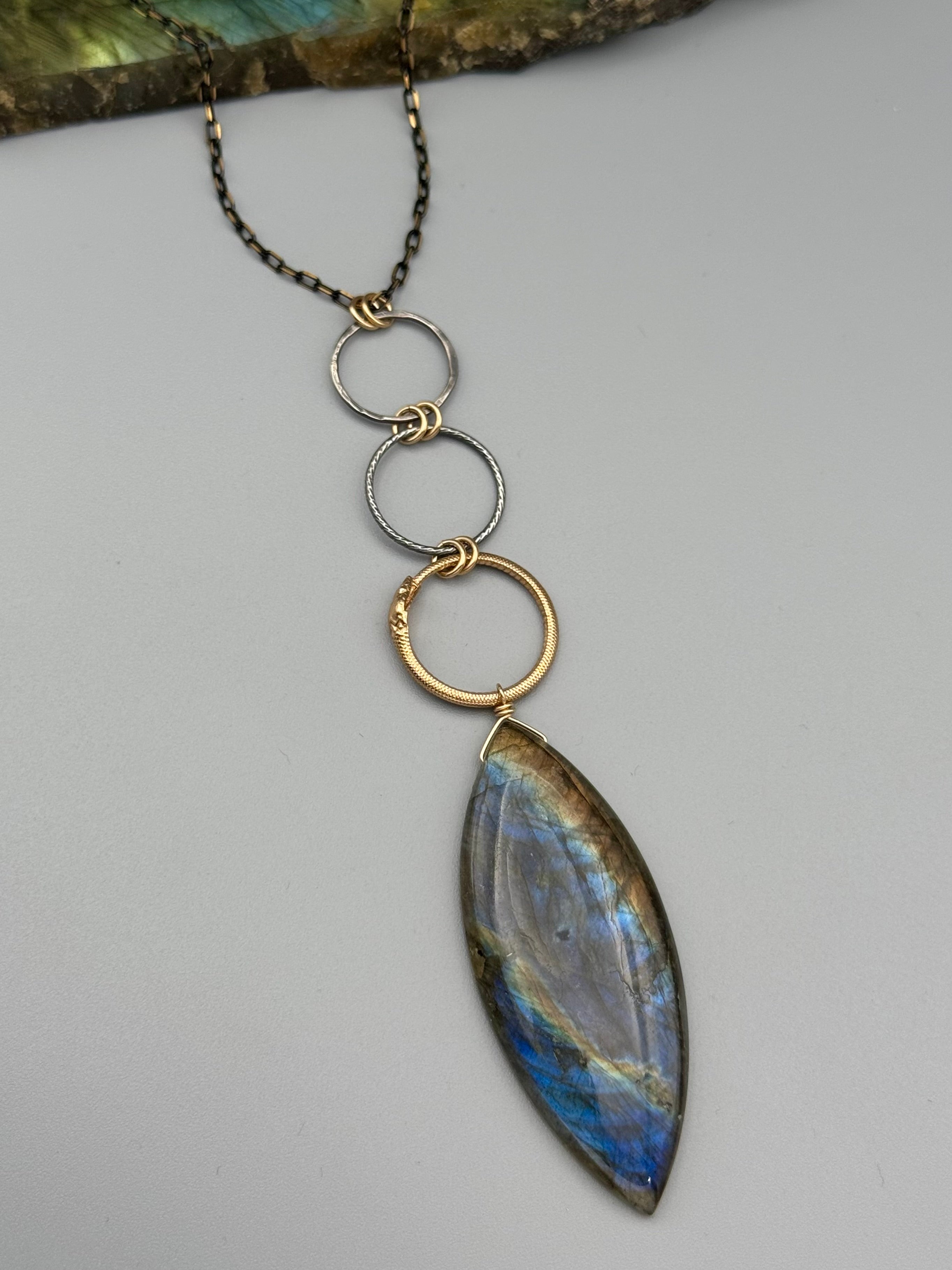 •NĀGA• labradorite marquise + mixed metal necklace (26"-28" long)