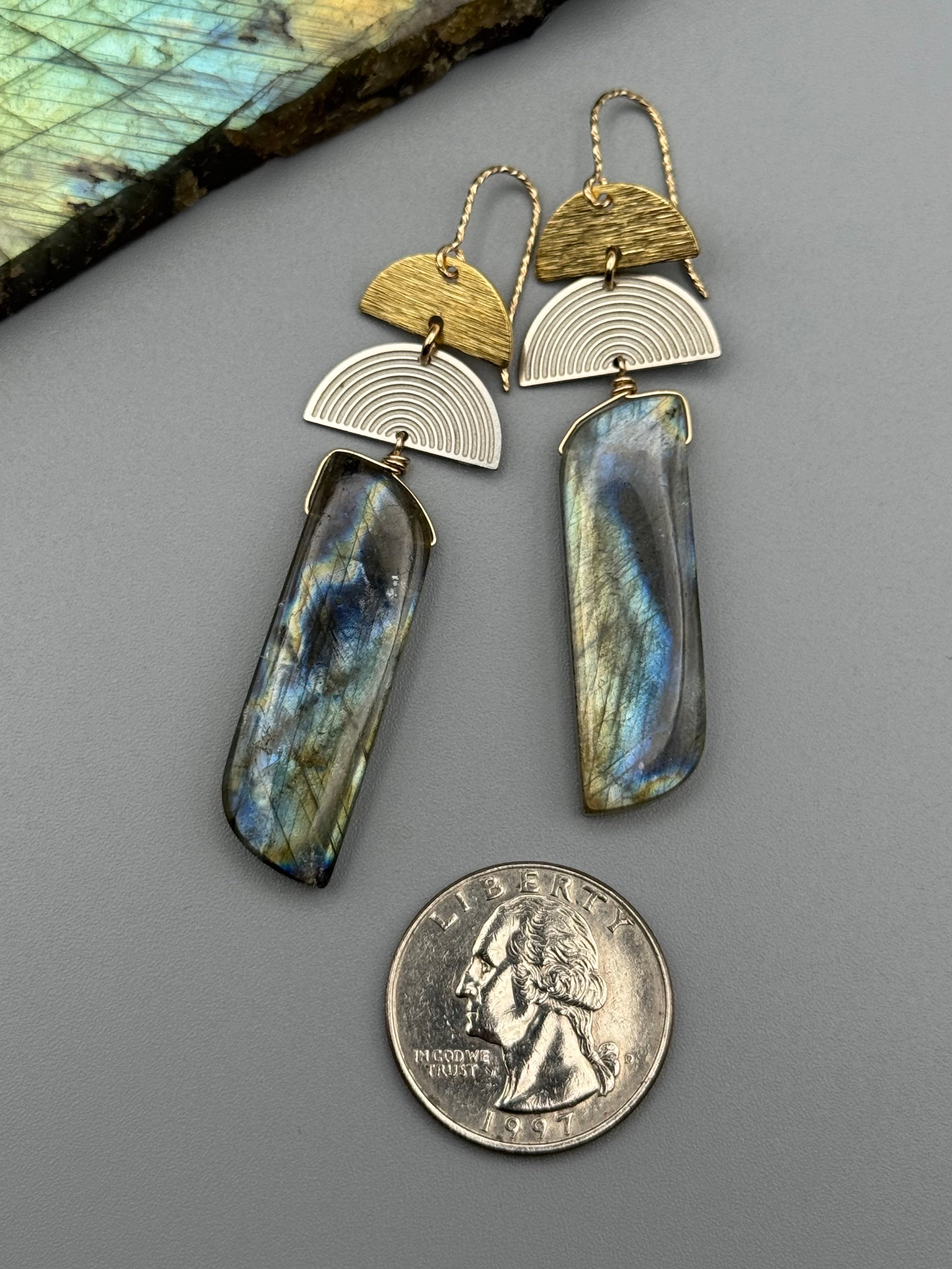 •MOON STACK• labradorite partridge + mixed metal earrings