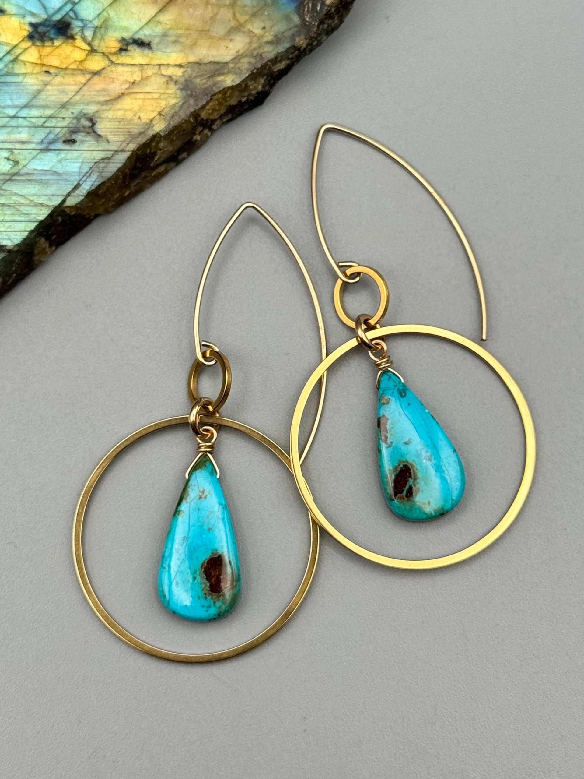 •EQUA-LUNA• chrysocolla tear + gold earrings