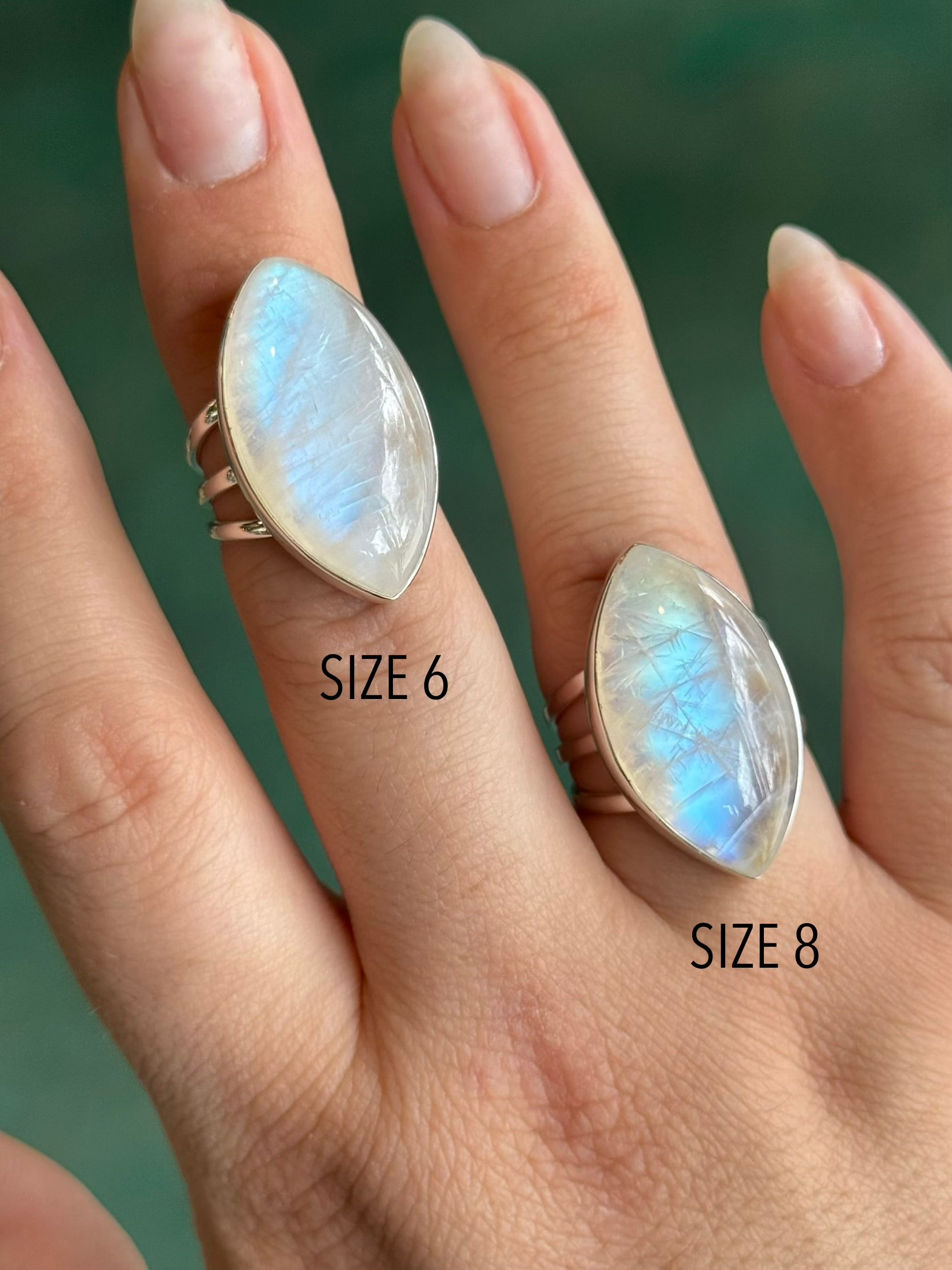 •RAINBOW MOONSTONE - MARQUISE• split band silver ring (various sizes)