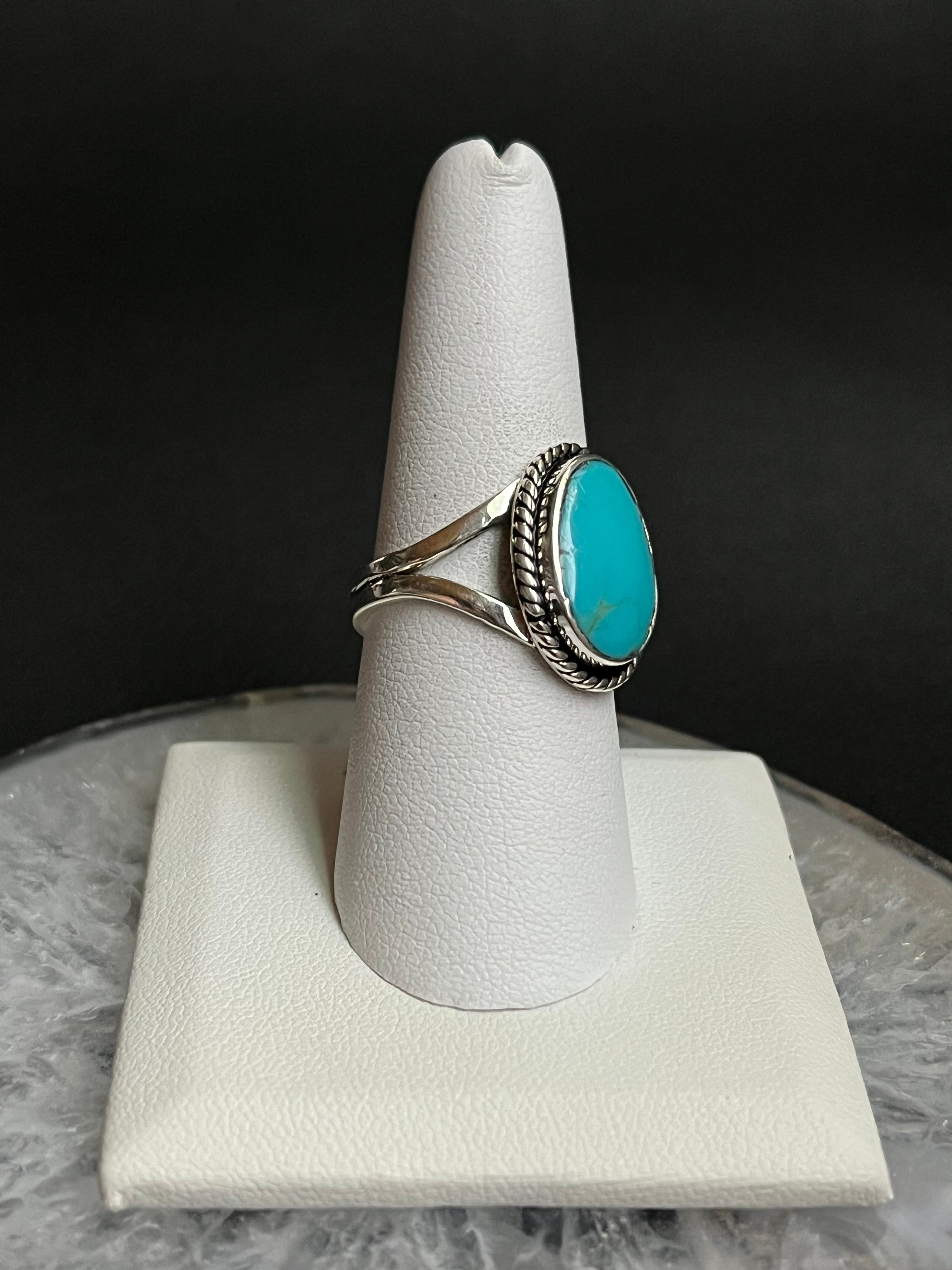 •KINGMAN TURQUOISE - 2• Navajo silver ring (size 8.25)