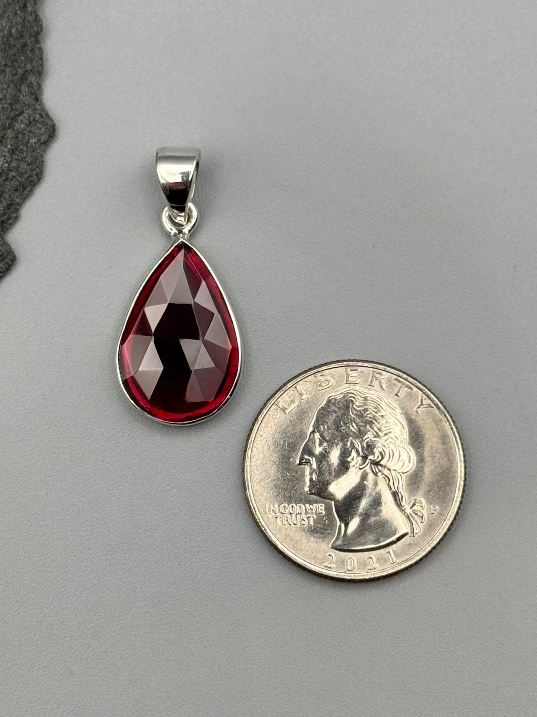 •GARNET - FACETED TEAR• sterling silver pendant