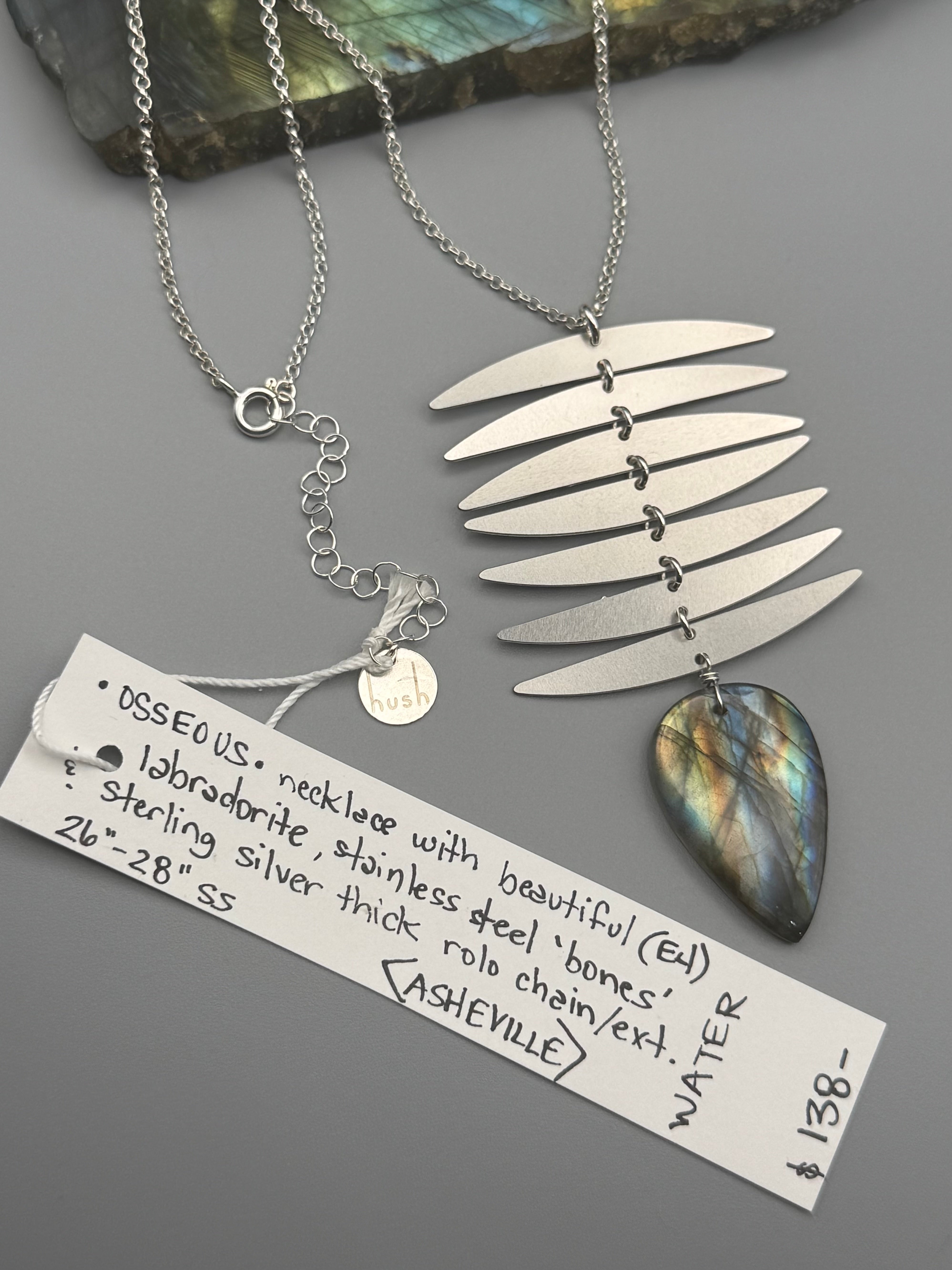 •OSSEOUS• labradorite + silver necklace (26"-28" long)