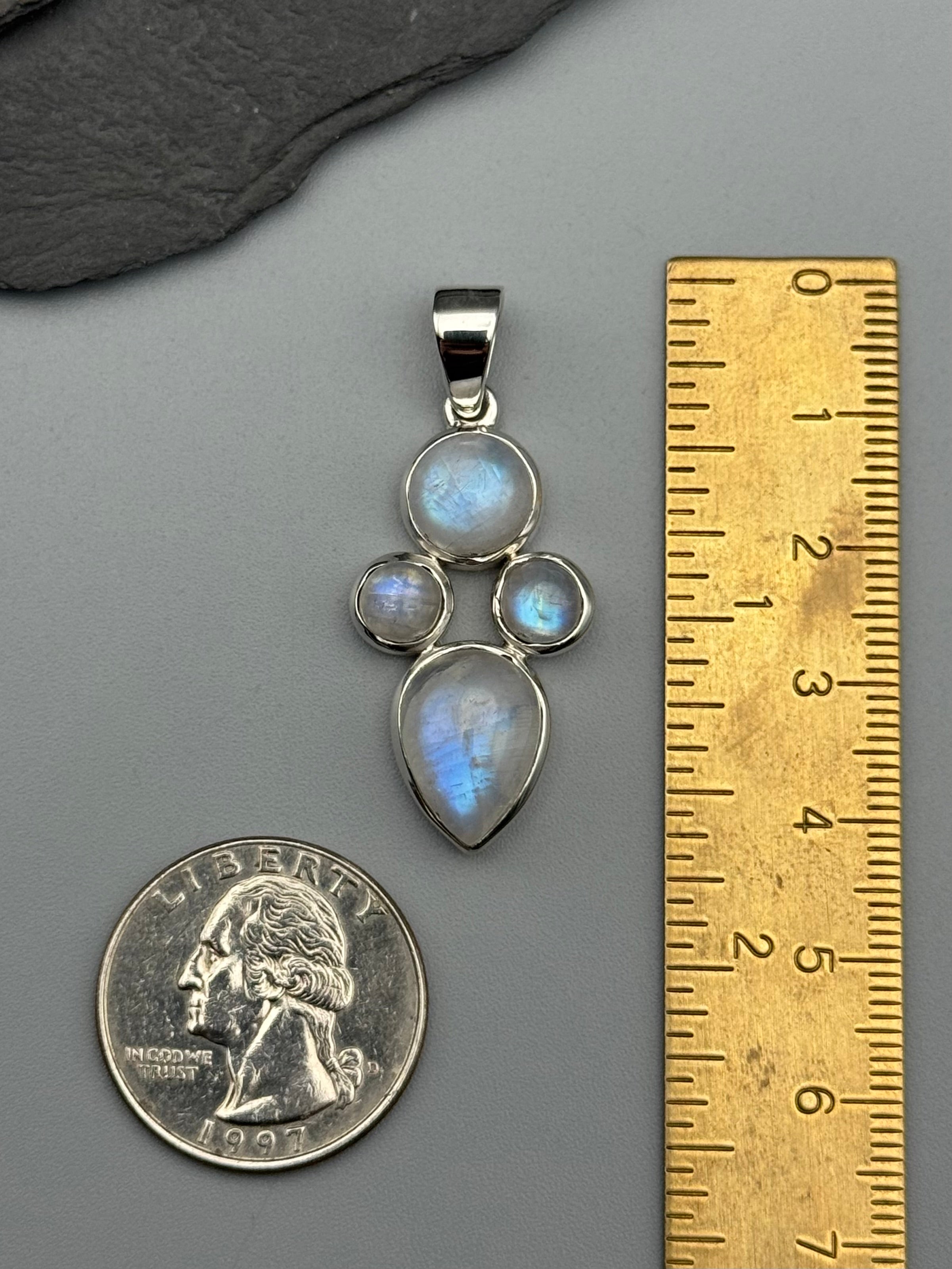 •RAINBOW MOONSTONE - QUAD CLUSTER• sterling silver pendant