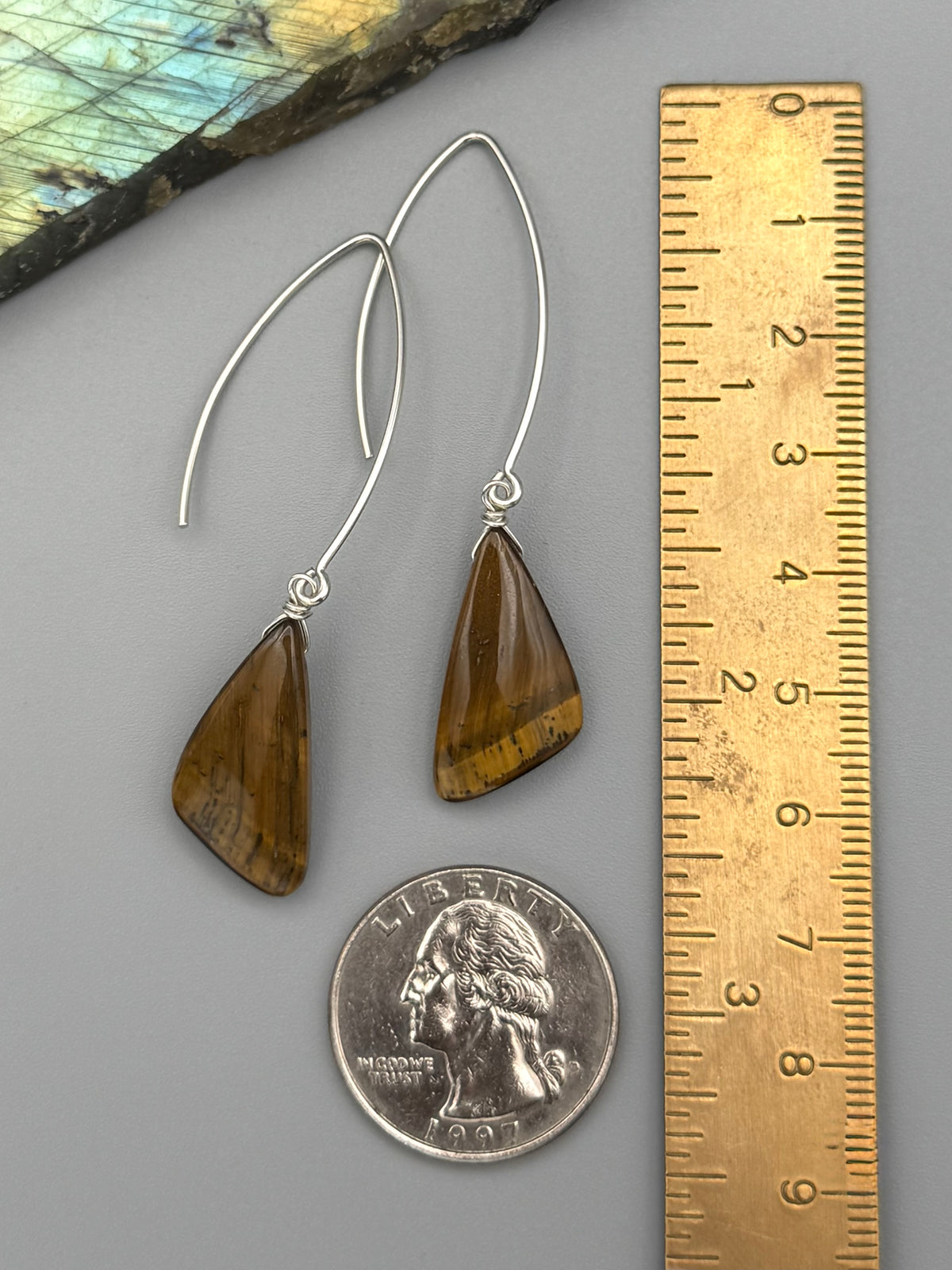 •STRAY• tiger eye wing + silver earrings