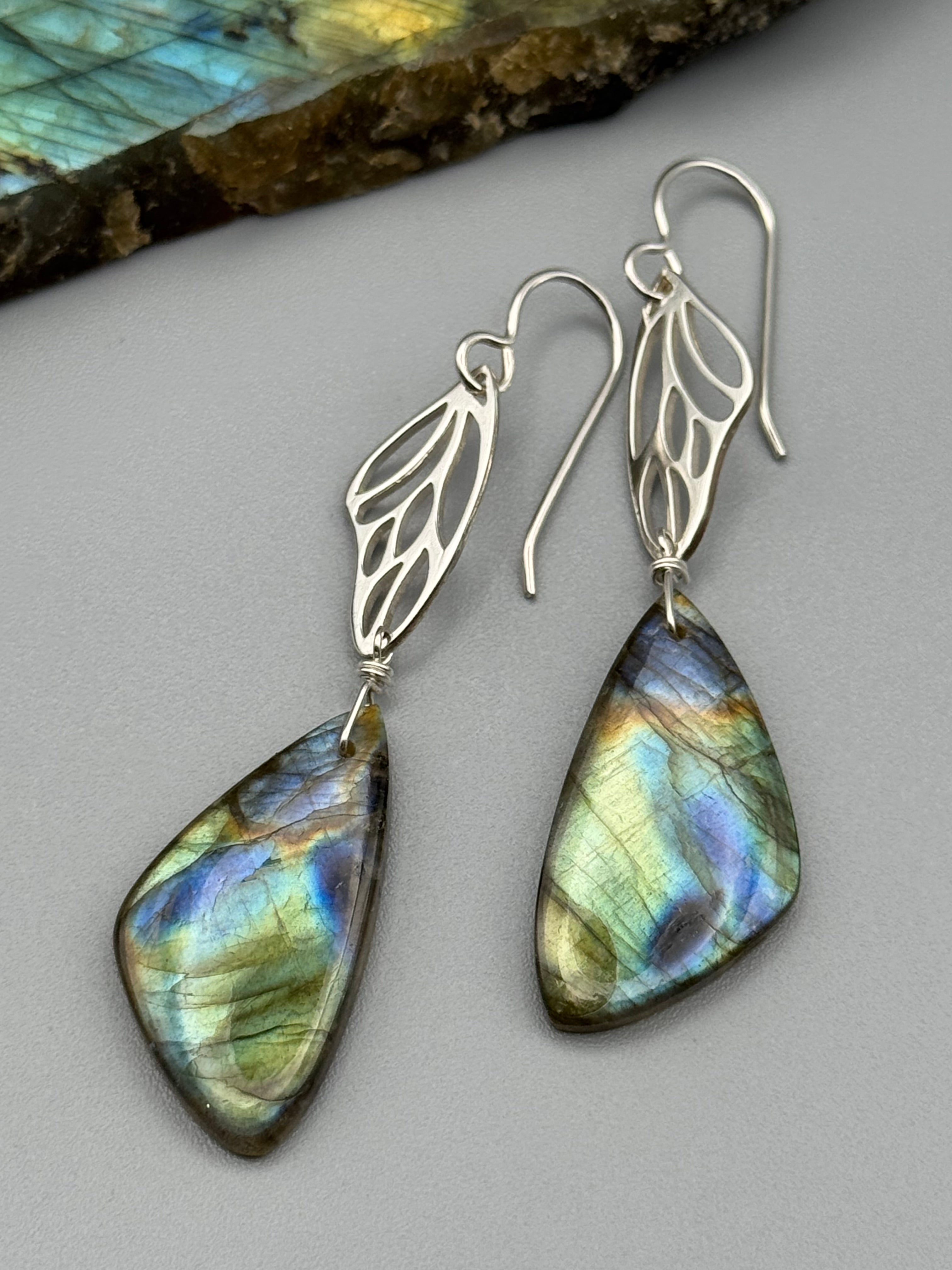 •METAMORPH• labradorite wing + silver earrings