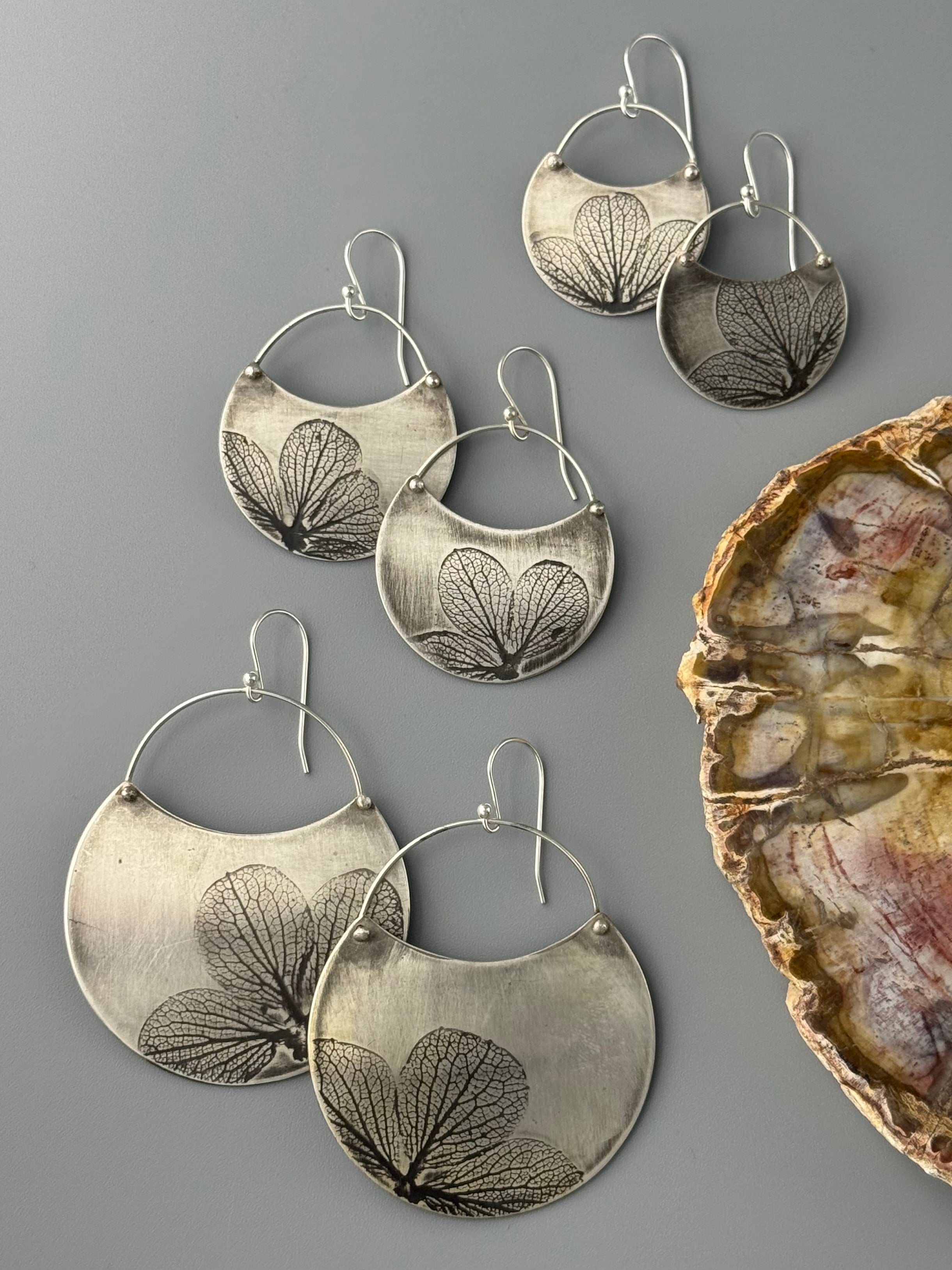•HYDRANGEA CRESCENT• silver dangle earrings