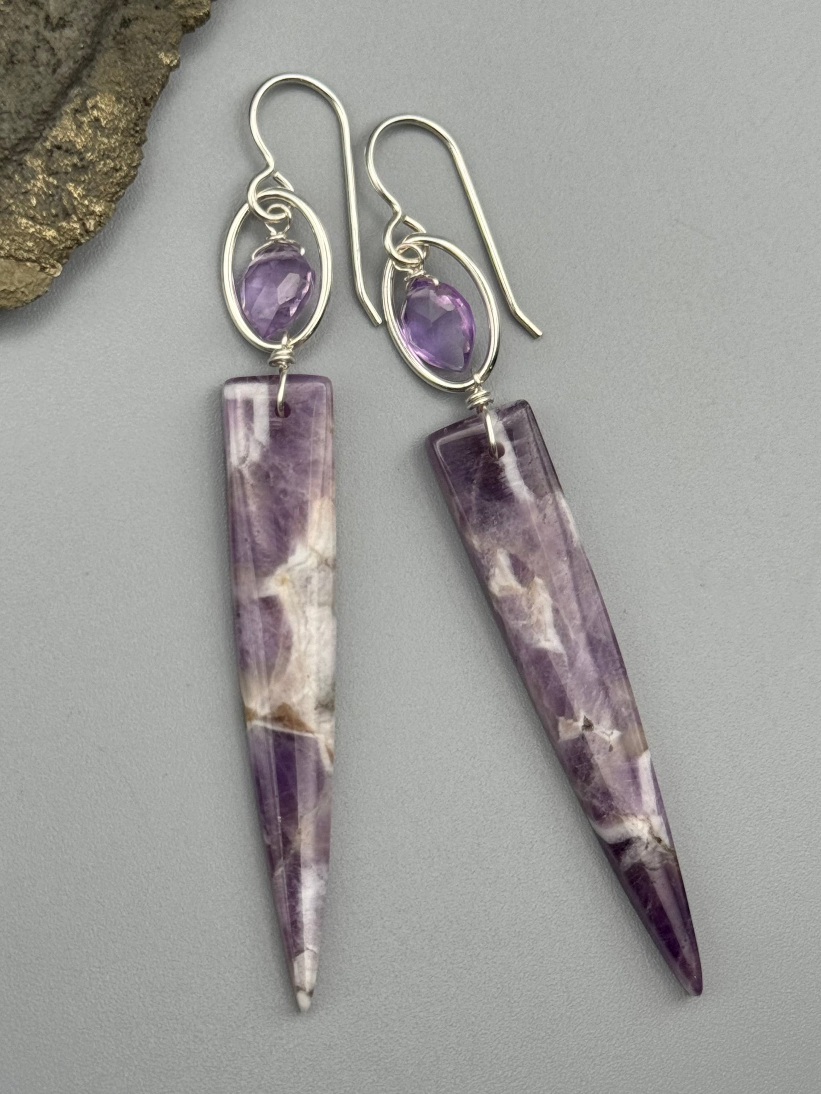•LUNA• chevron amethyst + faceted amethyst silver earrings