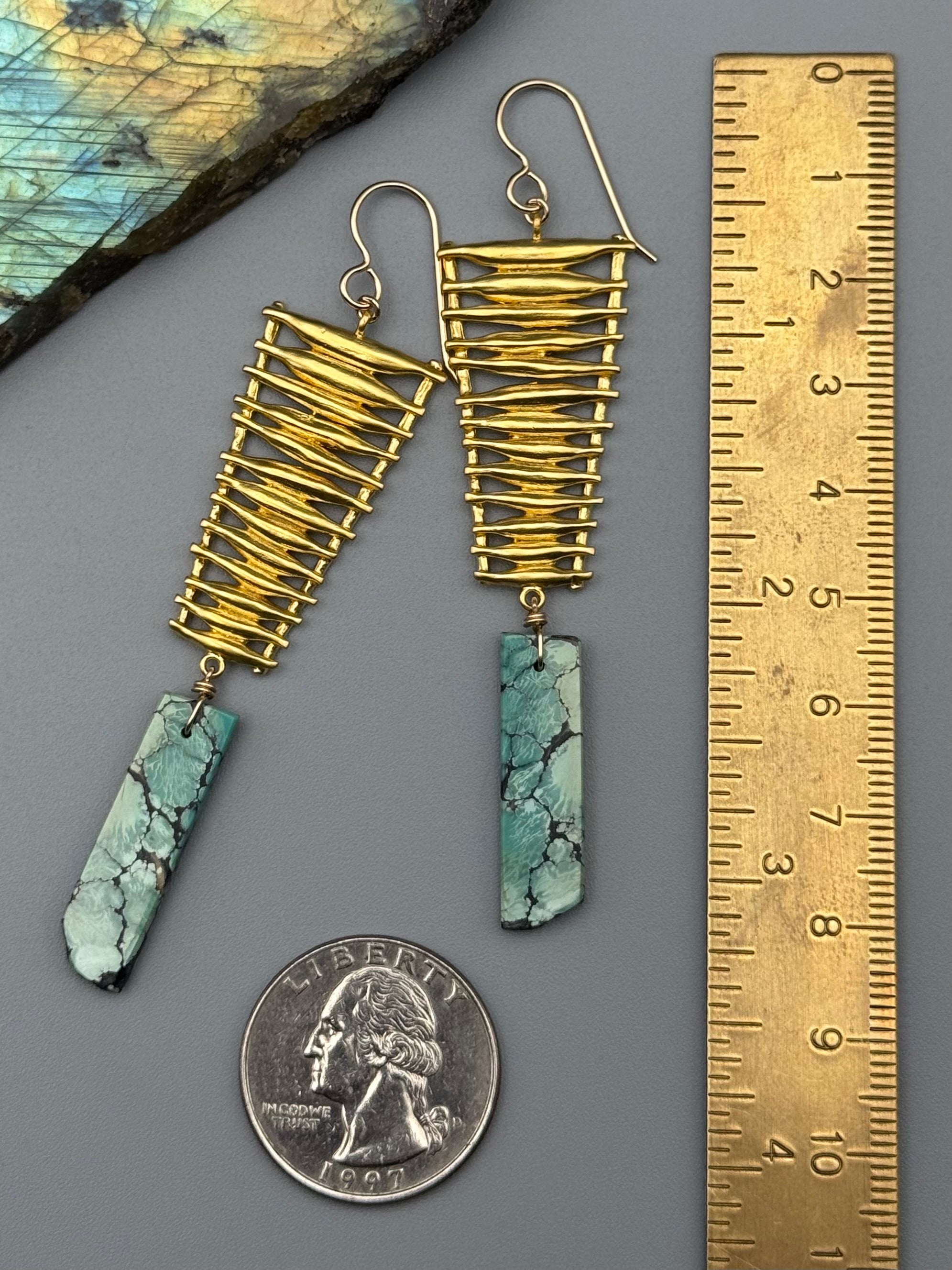 •UPWARD• turquoise slab + gold earrings