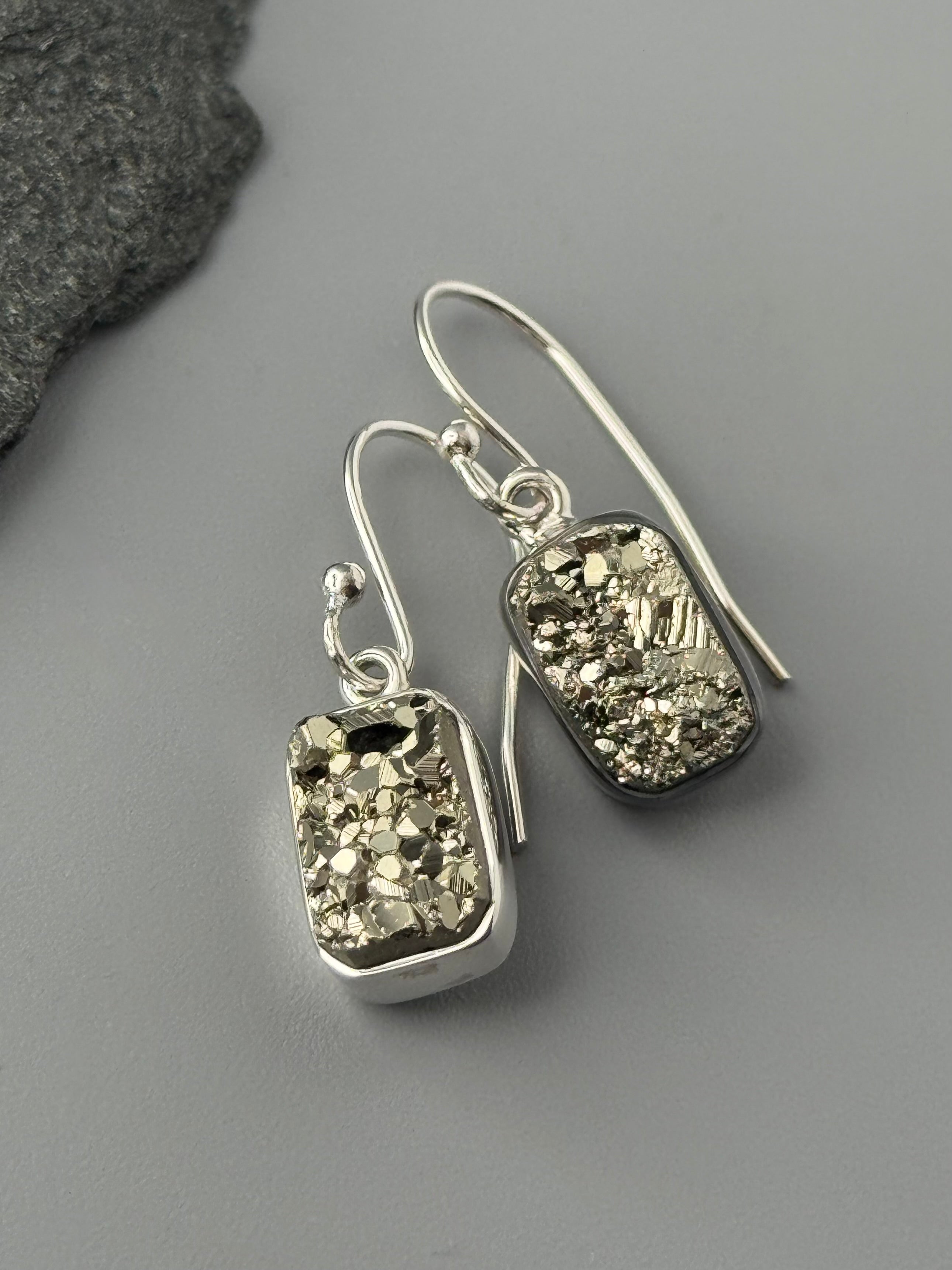 •PYRITE - SOFT RECTANGLE• silver dangle earrings