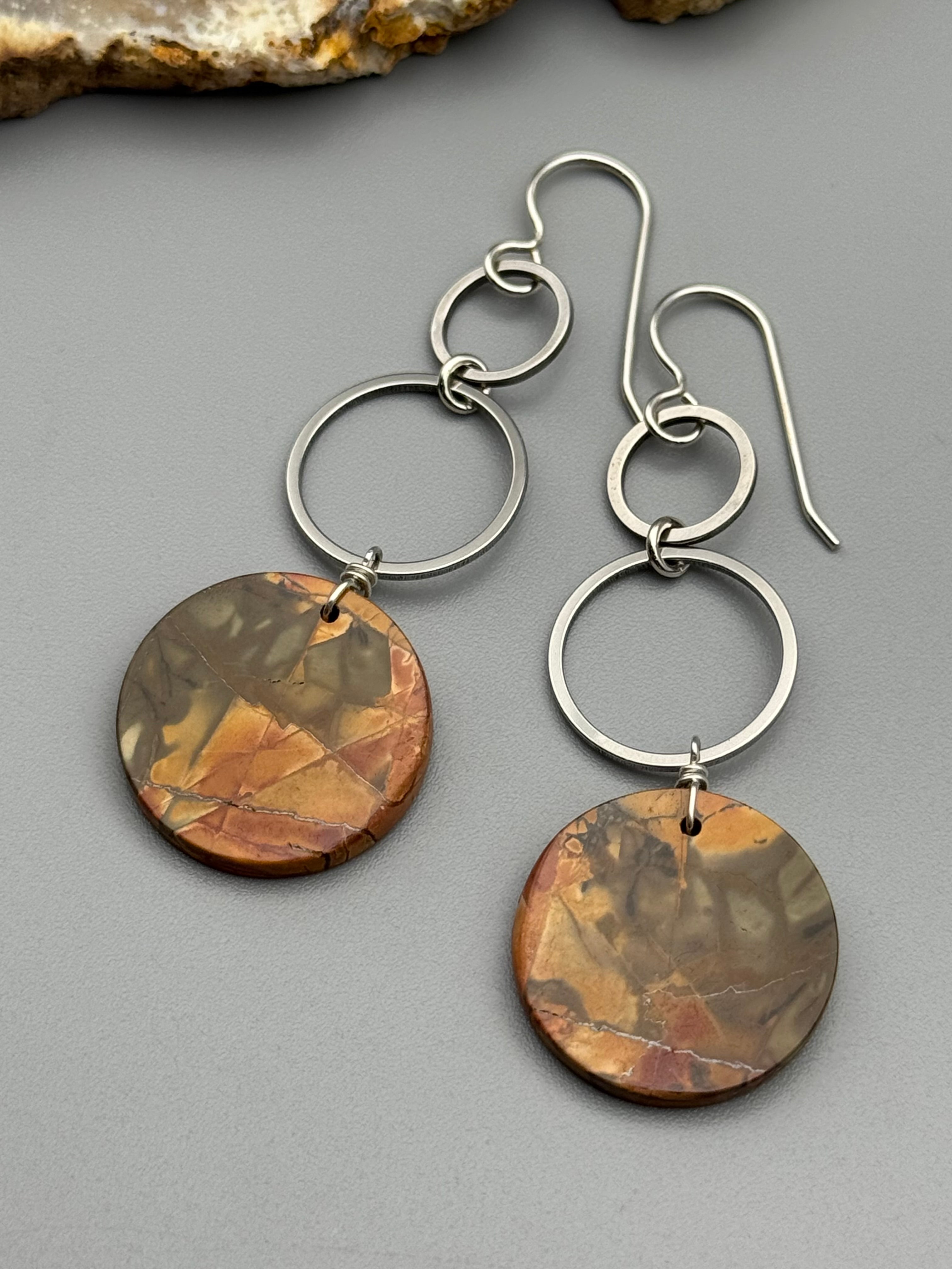•4 OF CUPS• red creek jasper coin + silver earrings