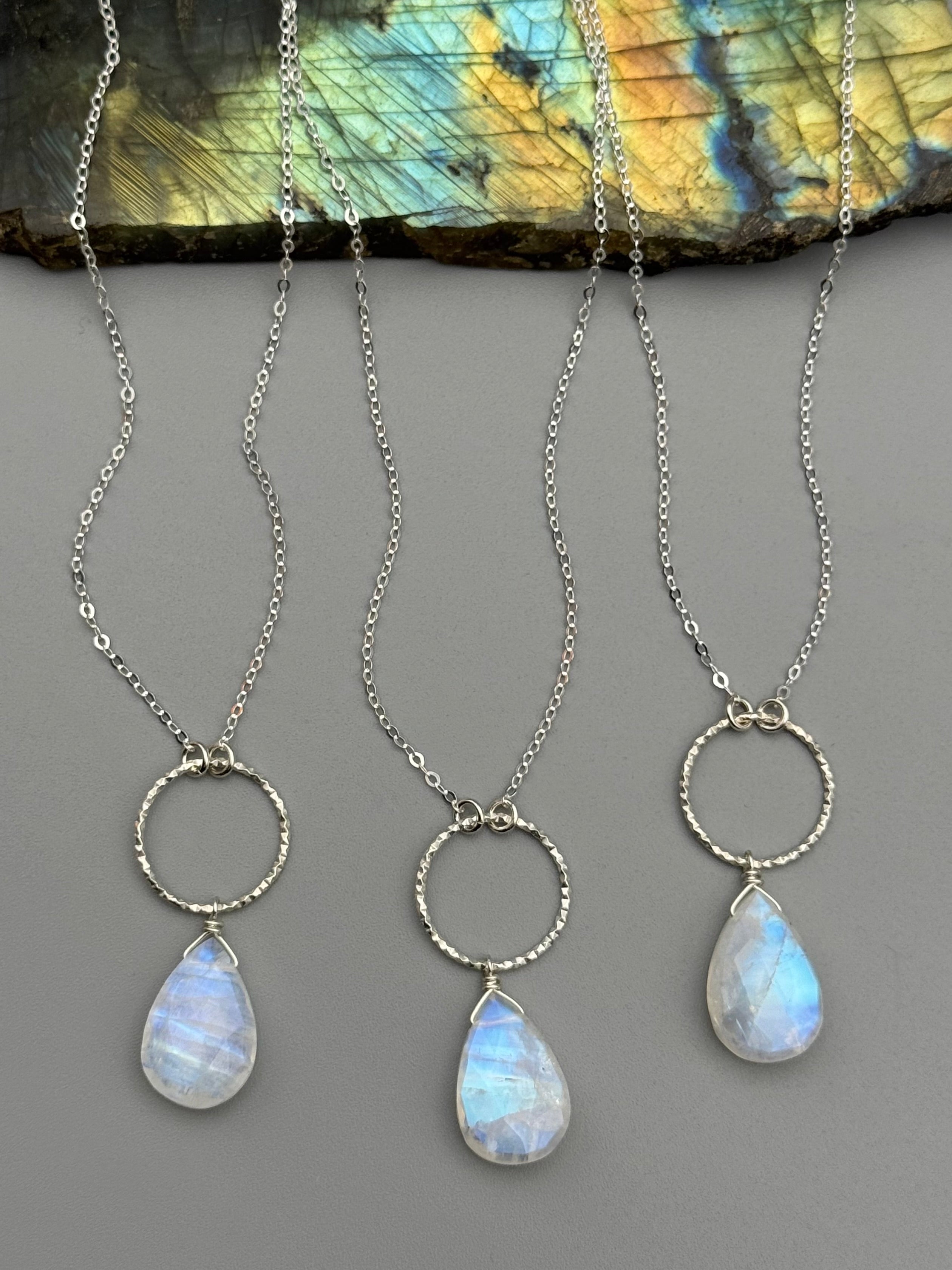 •LUNA• rainbow moonstone + silver necklace (various lengths)