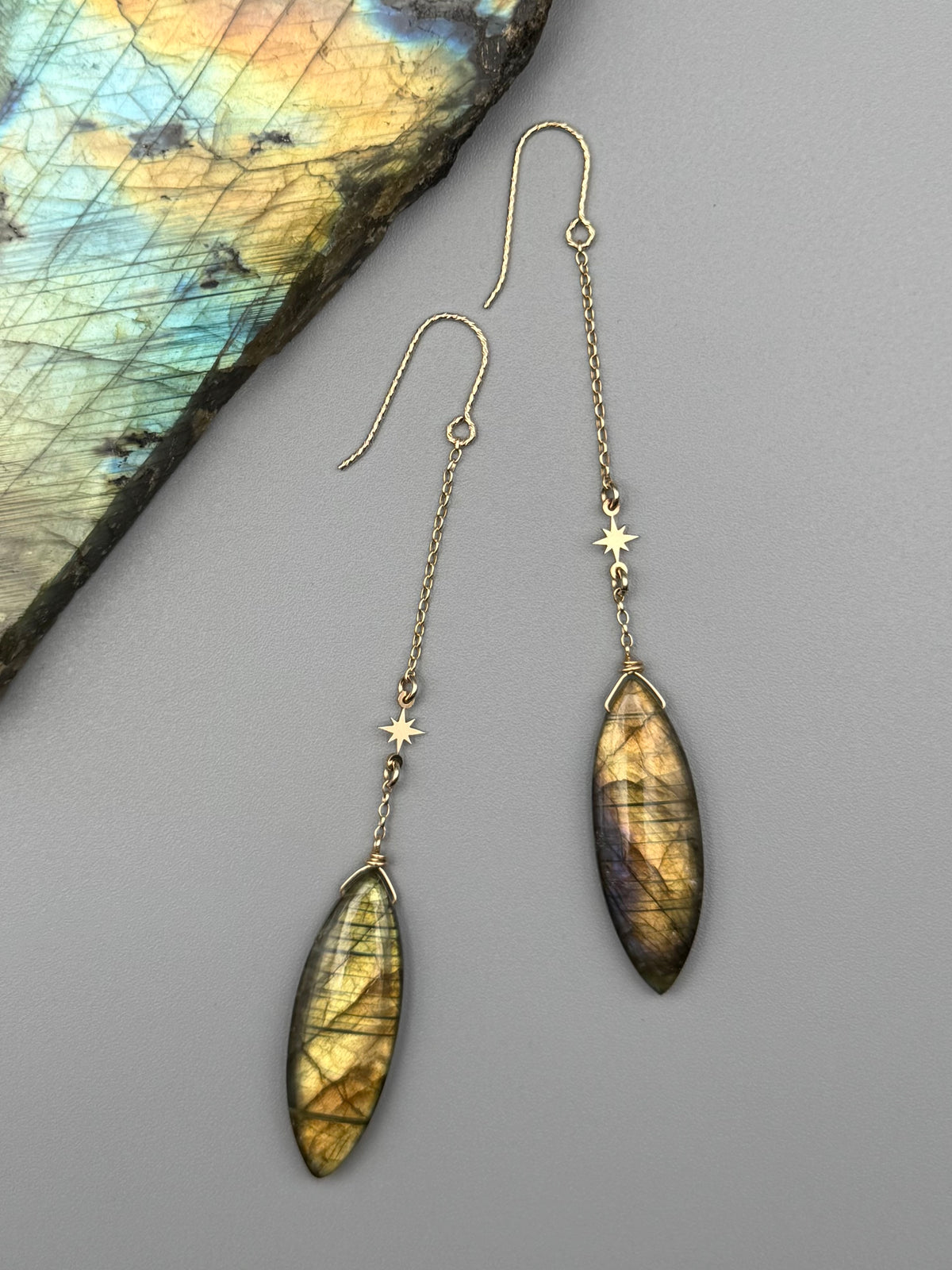 •STARFALL• golden labradorite marquise + gold earrings