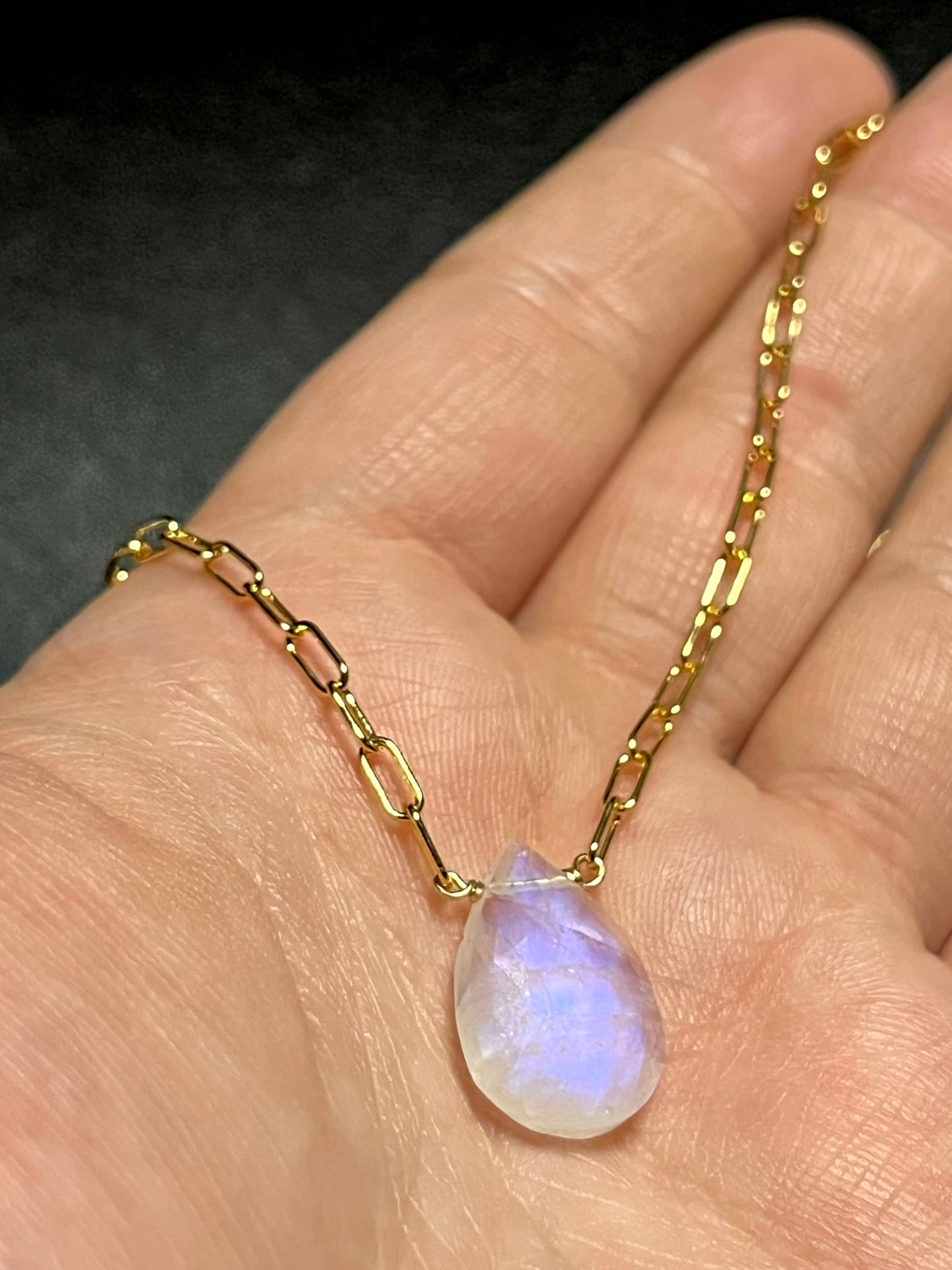 •AEON• rainbow moonstone + gold necklace (16"-18")