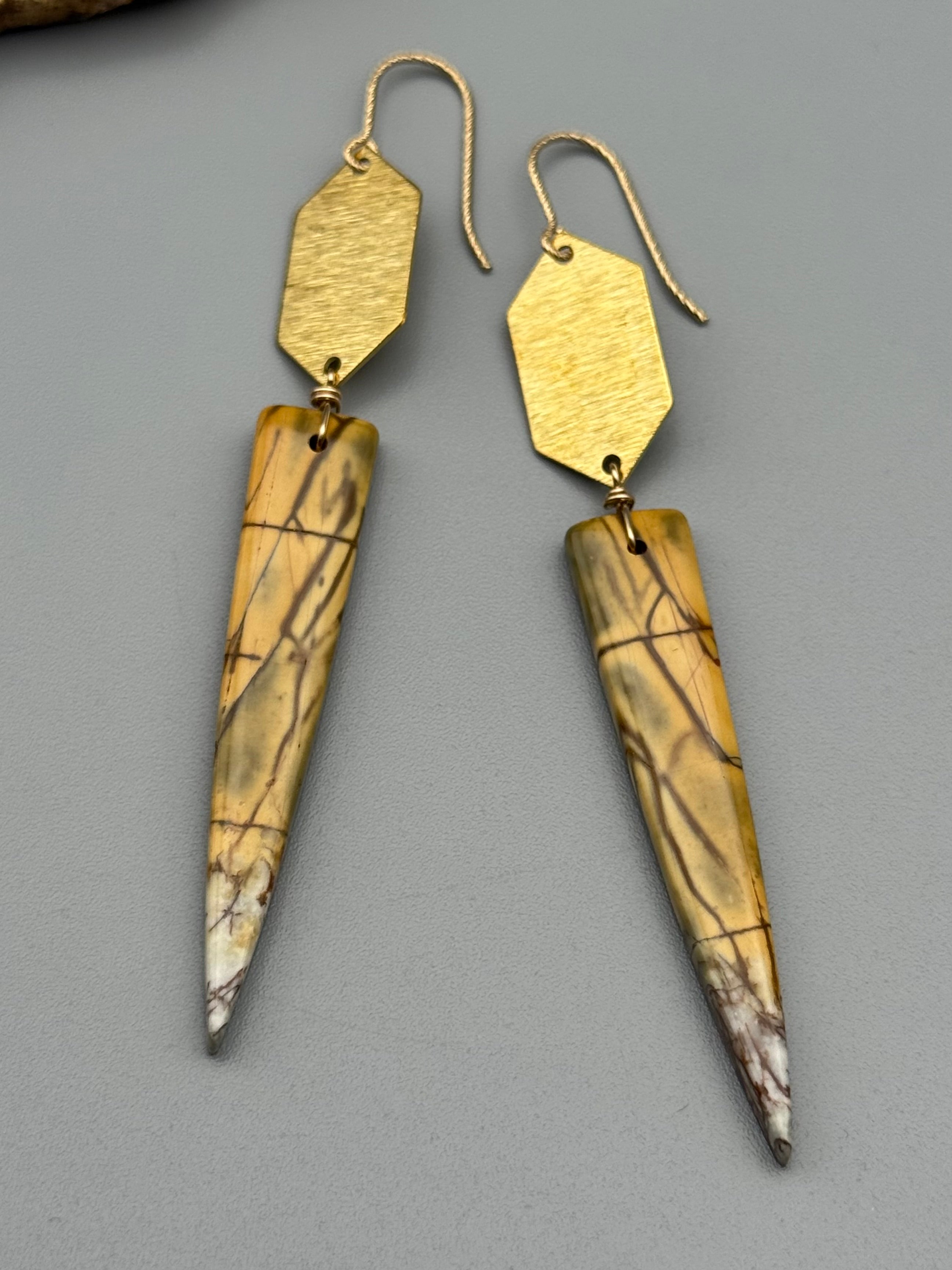 •HEXED• red creek jasper + gold earrings