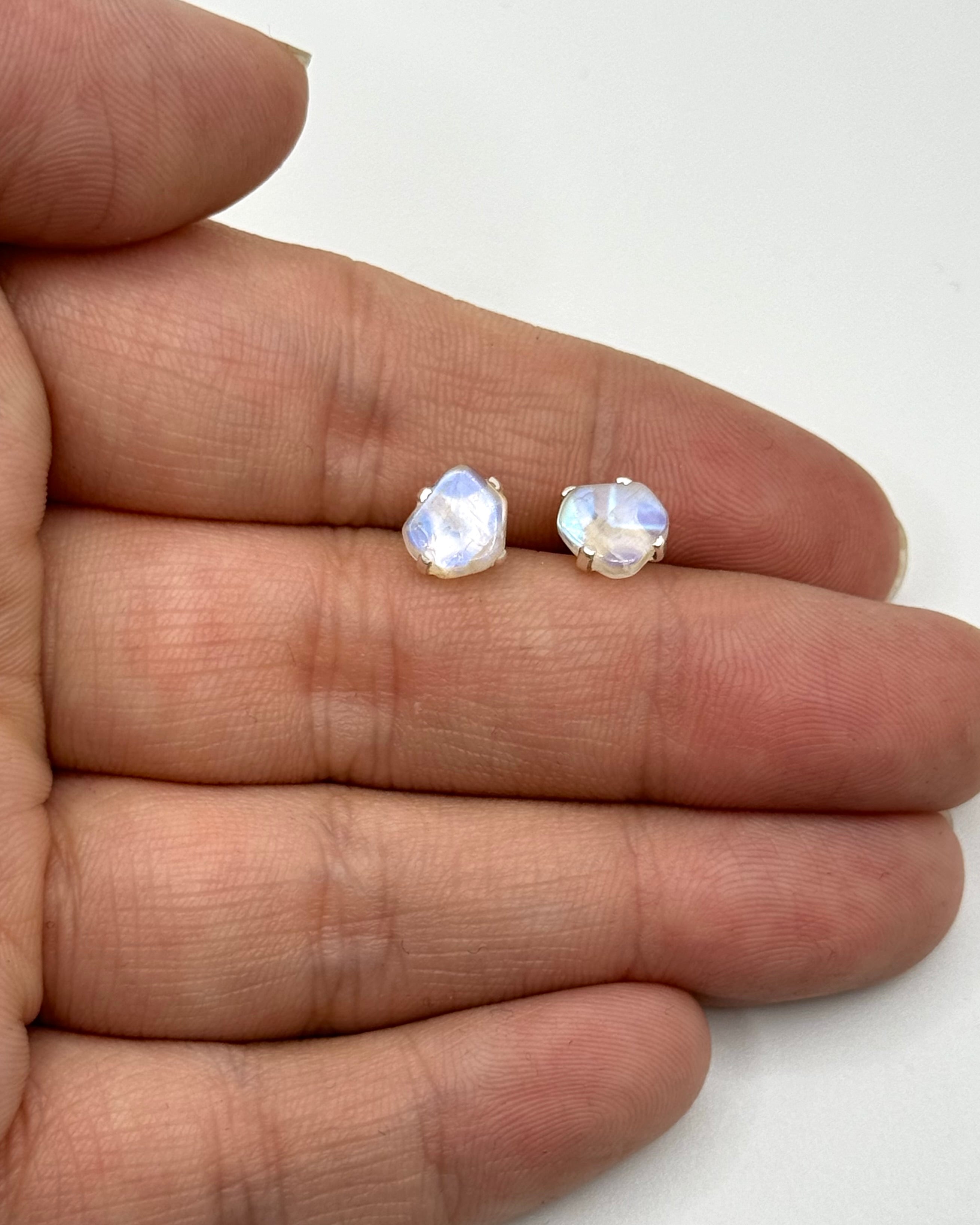 •RAINBOW MOONSTONE - FREEFORM• silver prong set stud earrings
