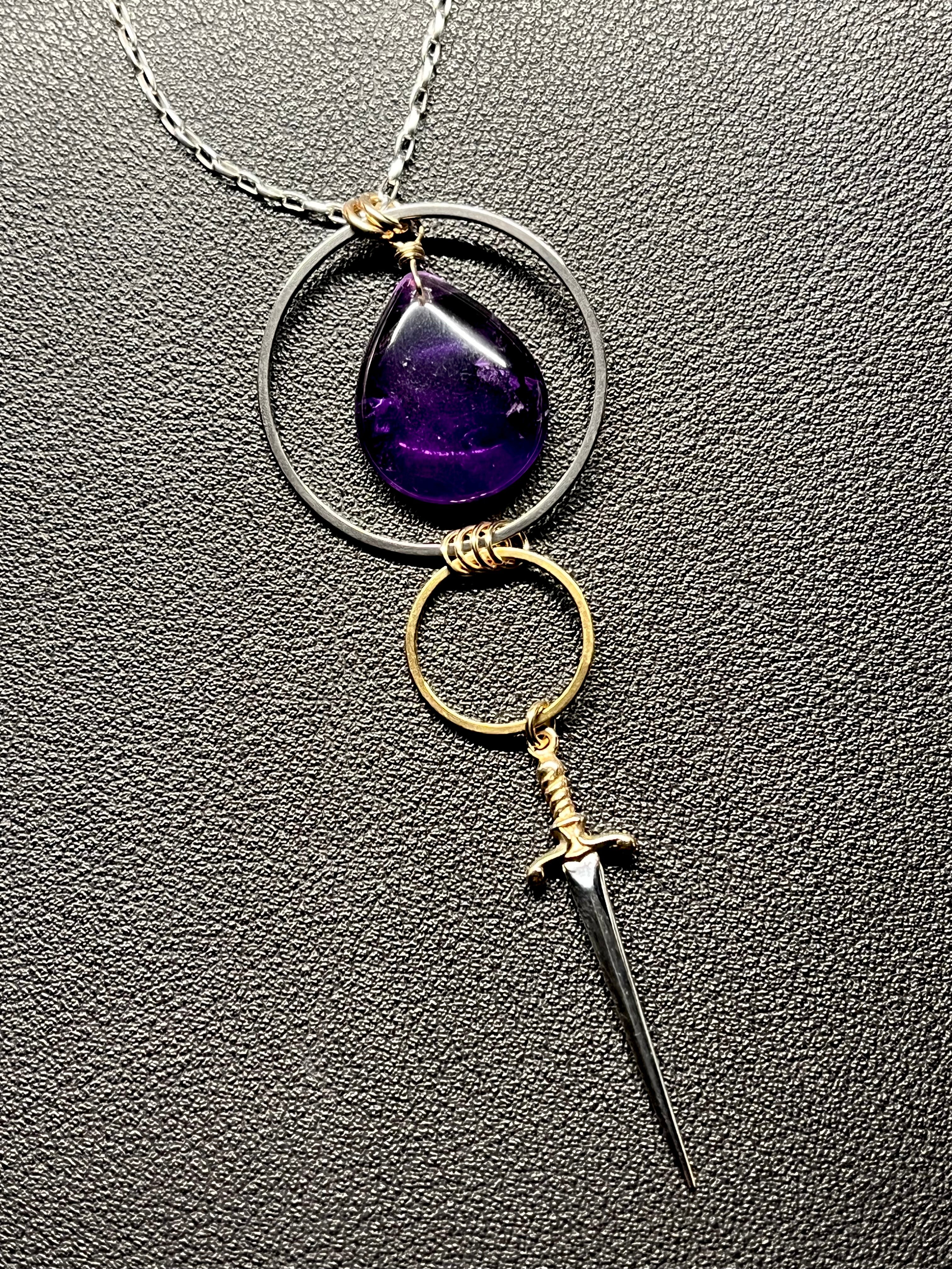 •NYX• amethyst + dagger + mixed metal necklace (26"-28")