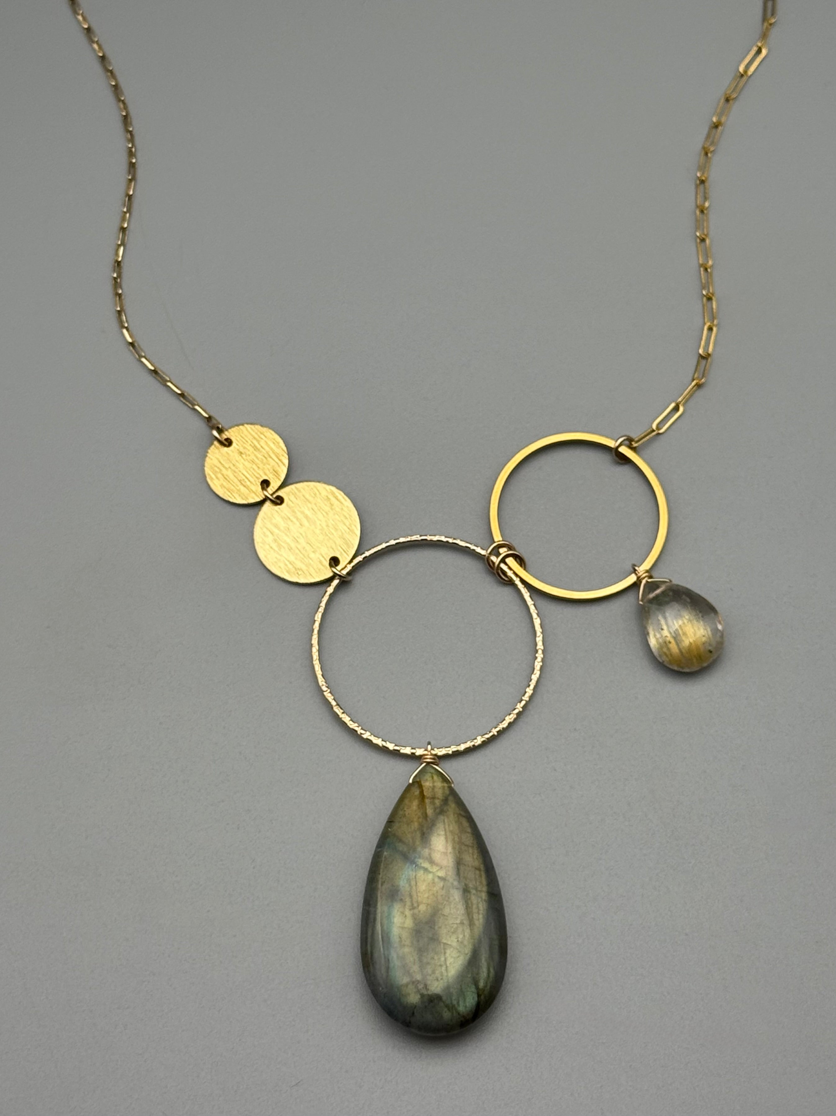 •UNION• rutilated quartz + labradorite gold necklace (16"-18" long)