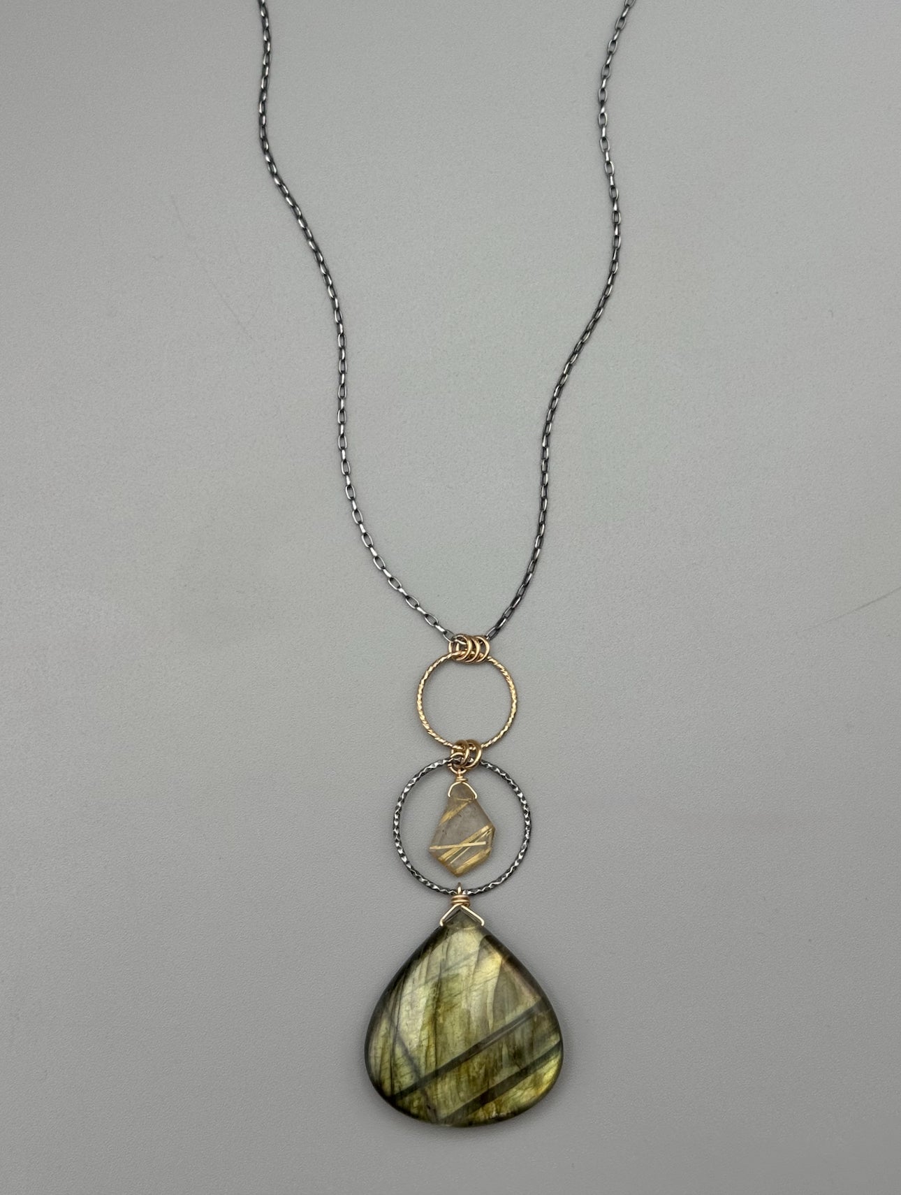 •NYX• rutilated quartz + labradorite mixed metal necklace (26"-28" long)