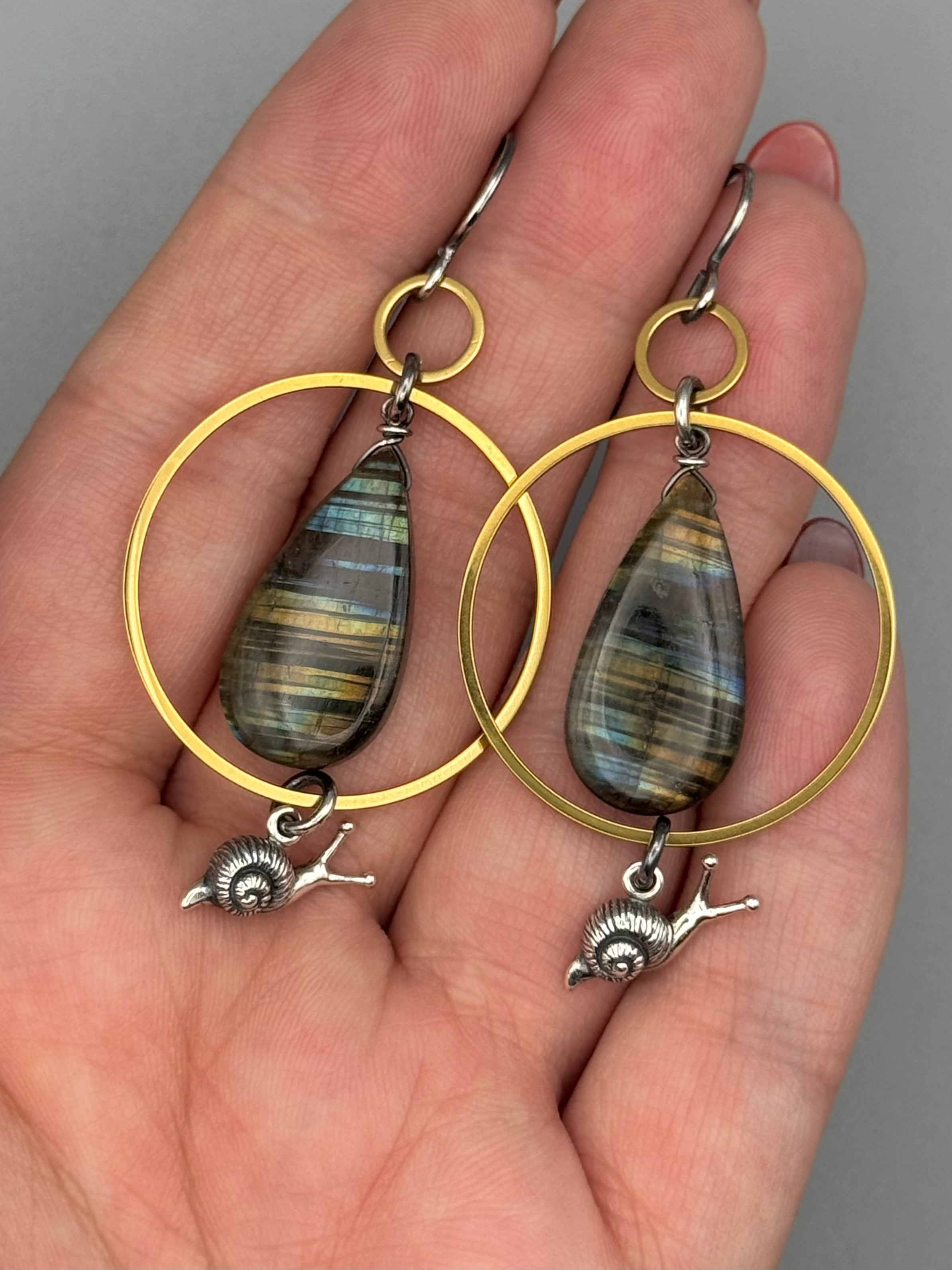 •LINGER• labradorite tear + mixed metal earrings