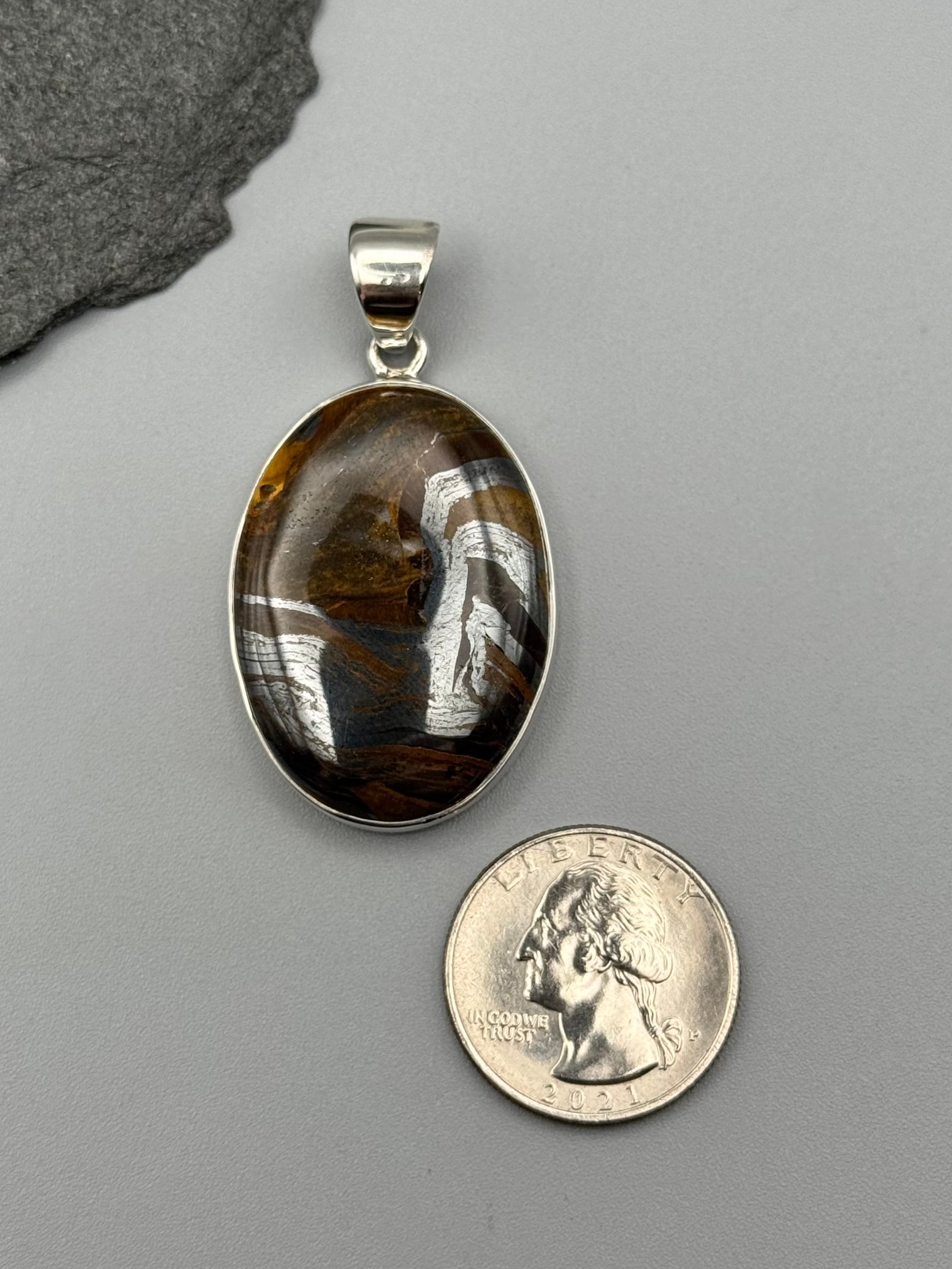 •TIGER IRON - OVAL 2• sterling silver pendant