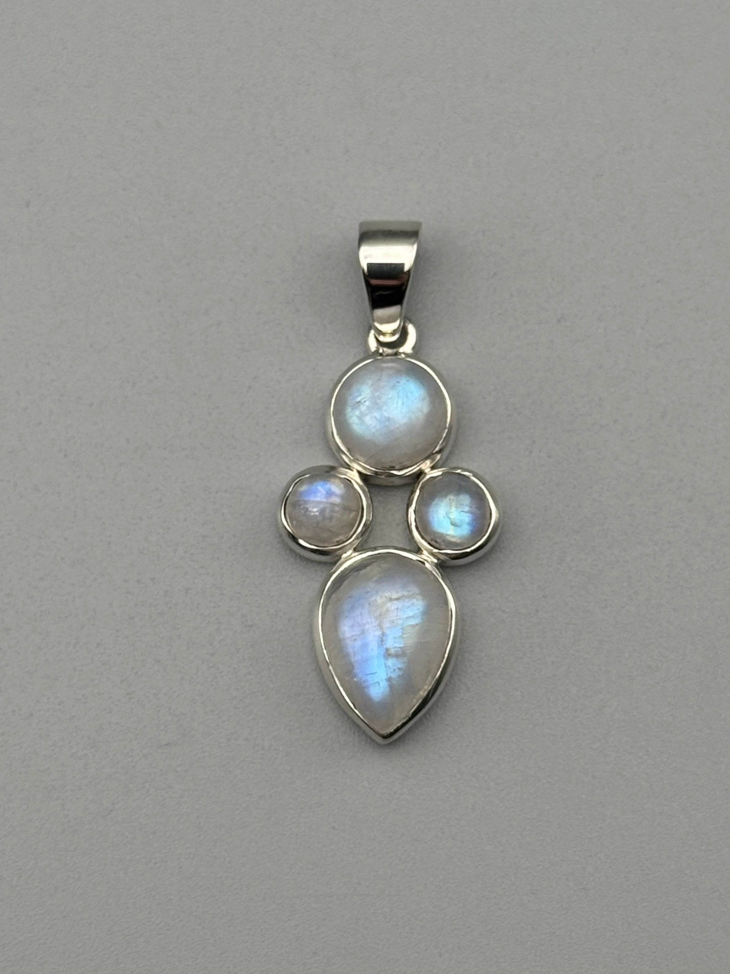•RAINBOW MOONSTONE - QUAD CLUSTER• sterling silver pendant