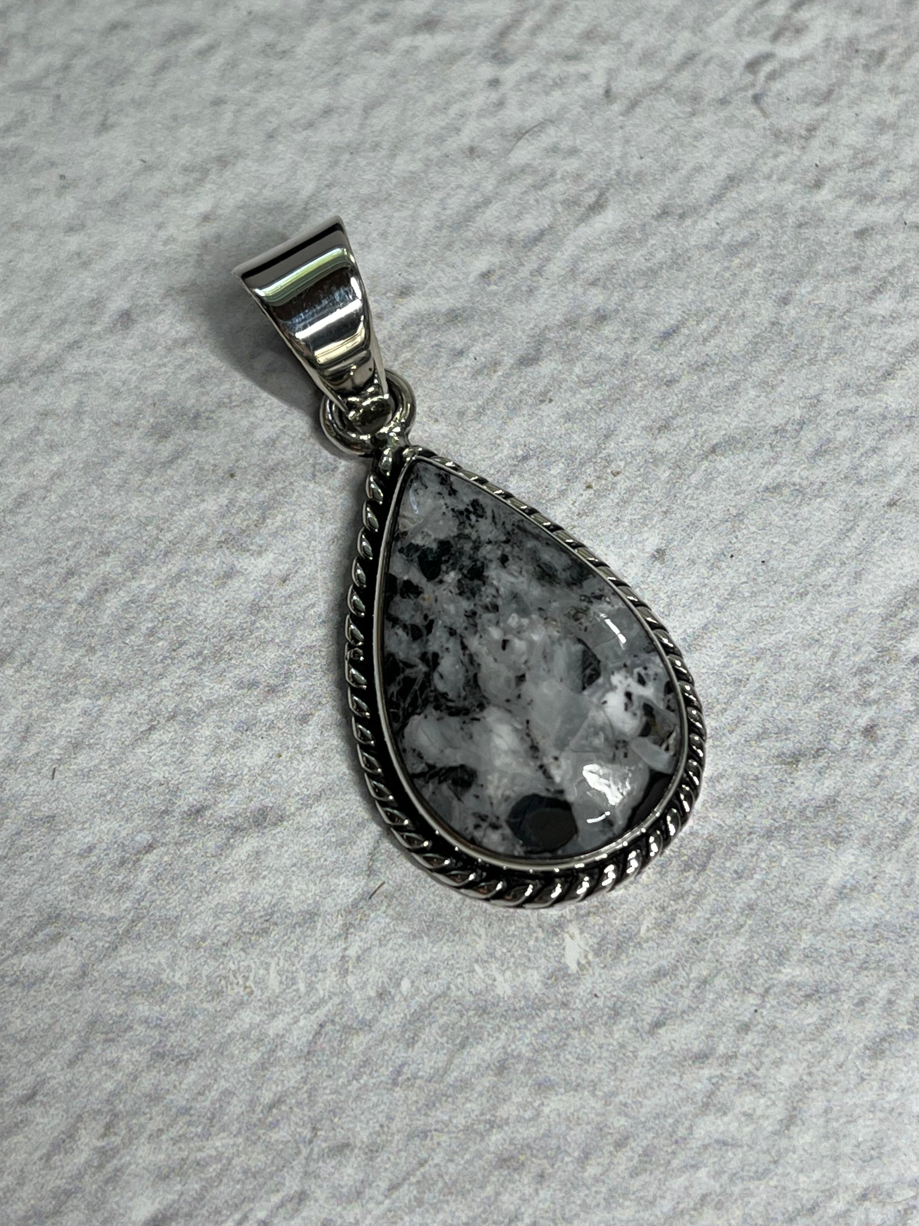 •WHITE BUFFALO TURQUOISE• Navajo silver teardrop pendant