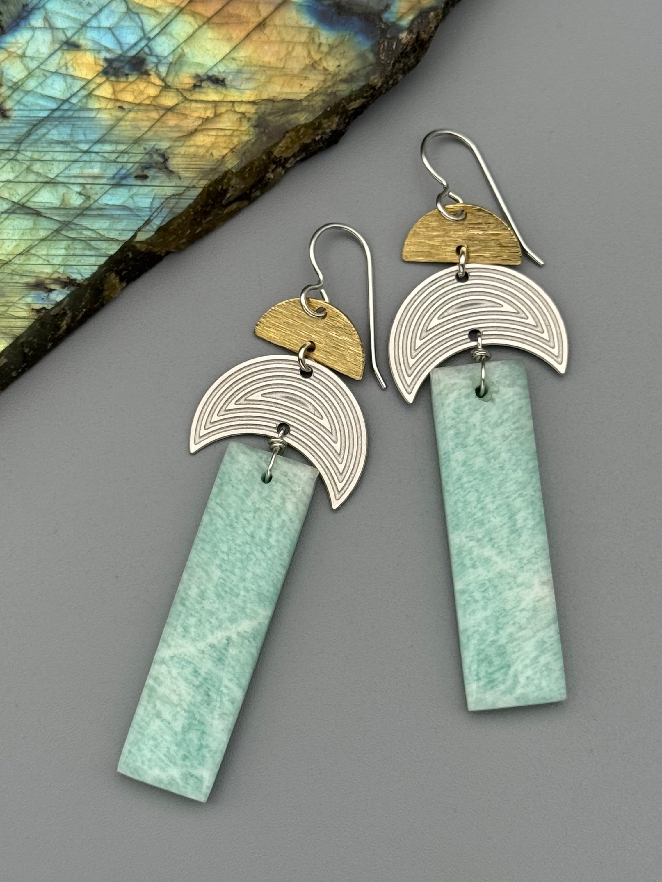 •MOON STACK• amazonite + mixed metal earrings
