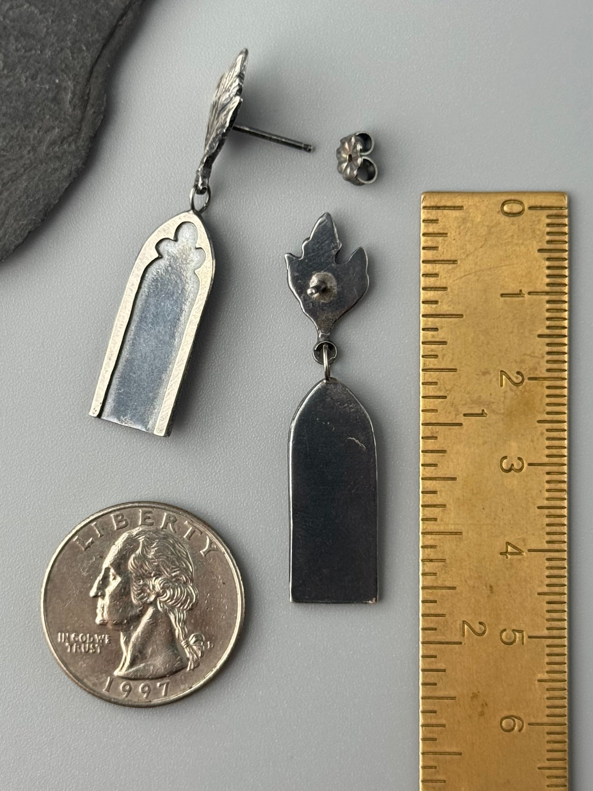 •GOTHIC ARCH DANGLE• silver post earrings