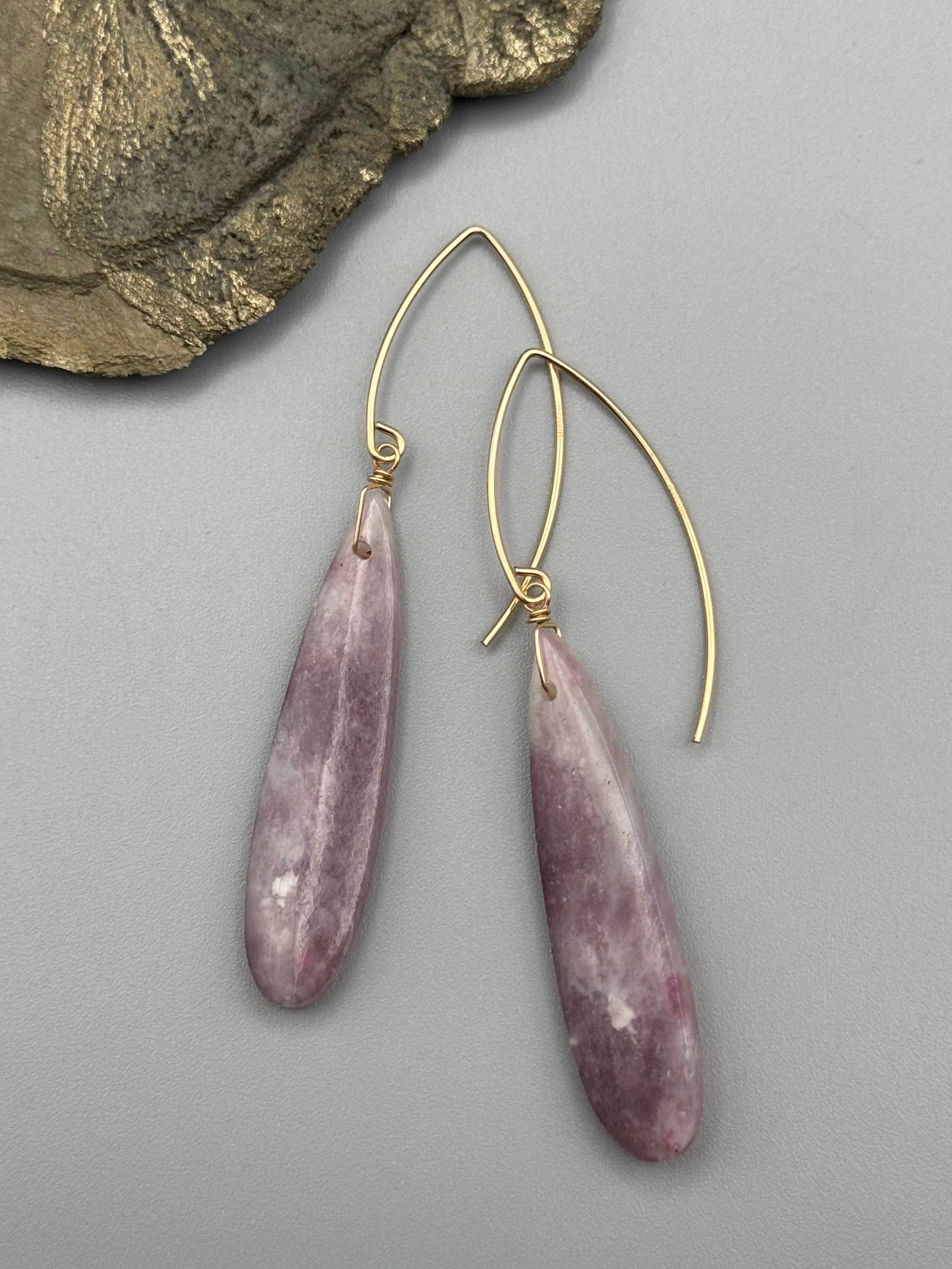 •STRAY• tourmaline in lepidolite + gold earrings