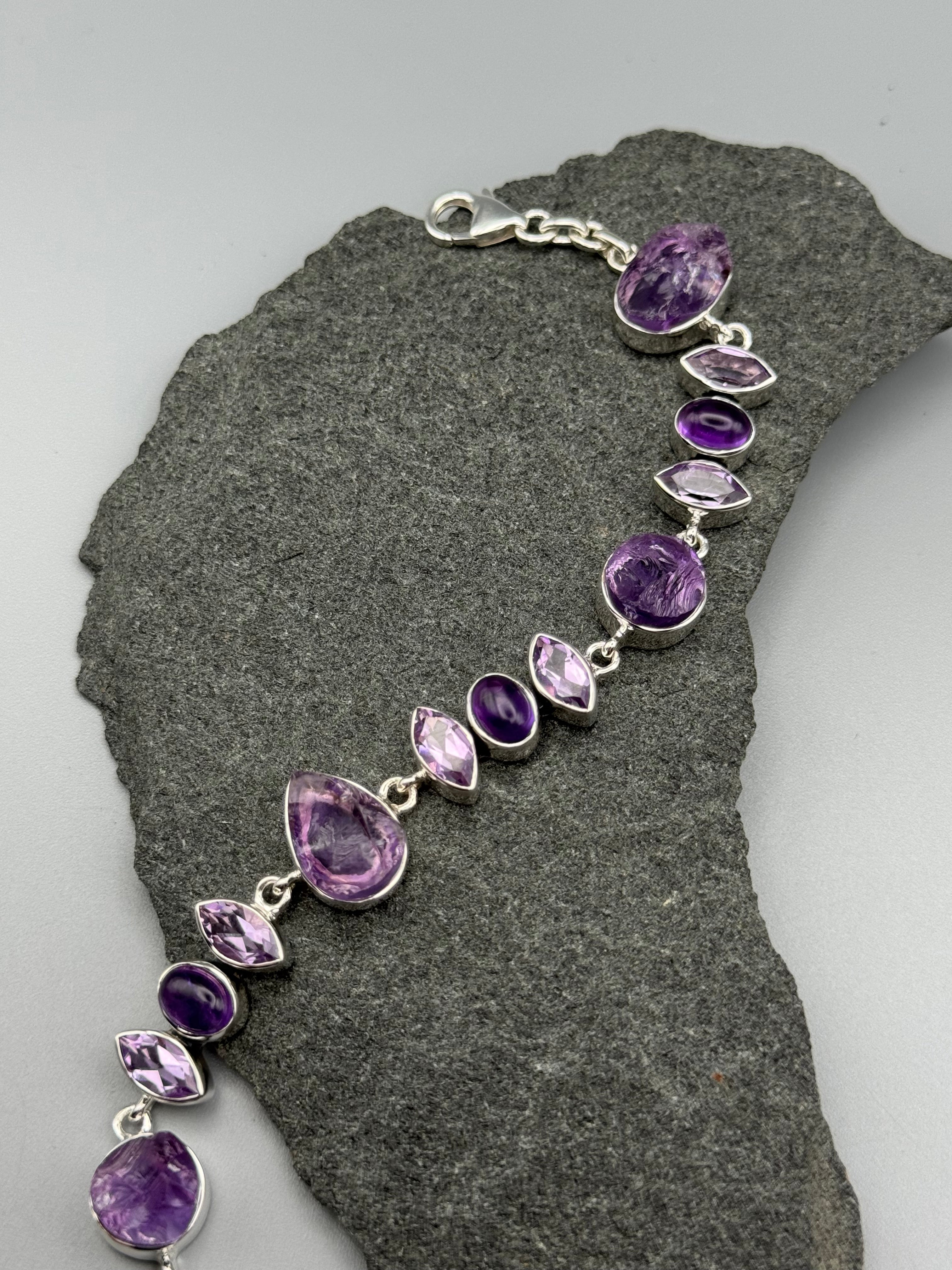 •AMETHYST - GEO MIX• linked silver bracelet (7.25" - 9")