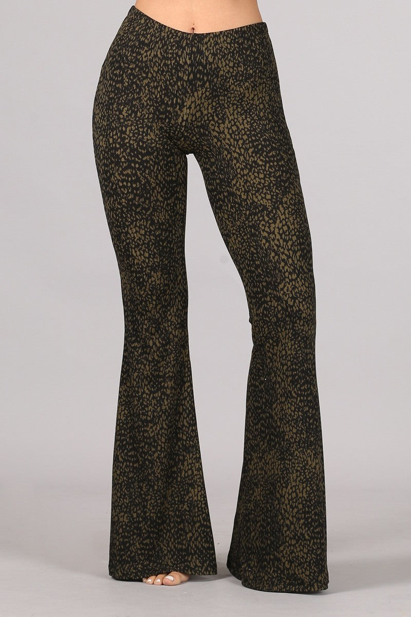 •JONI - DAPPLED OLIVE• ribbed stretch knit bell bottoms