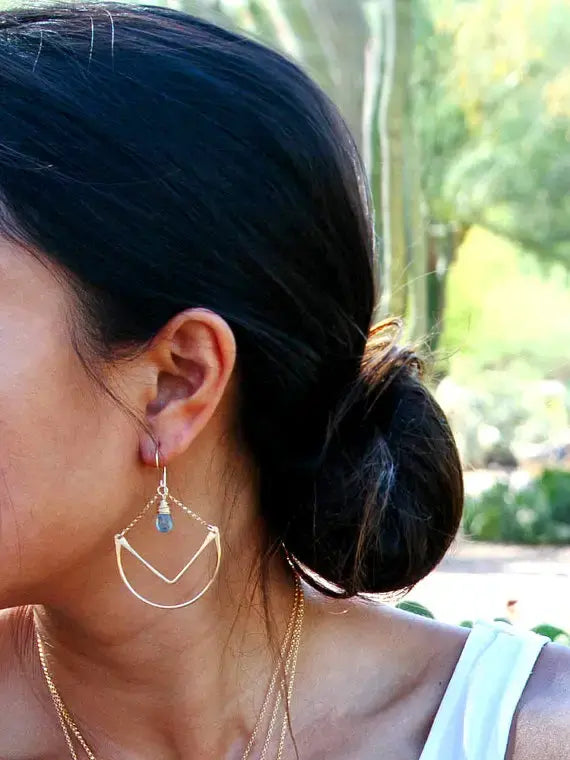 •TULIP HOOP• moss aquamarine + silver earrings