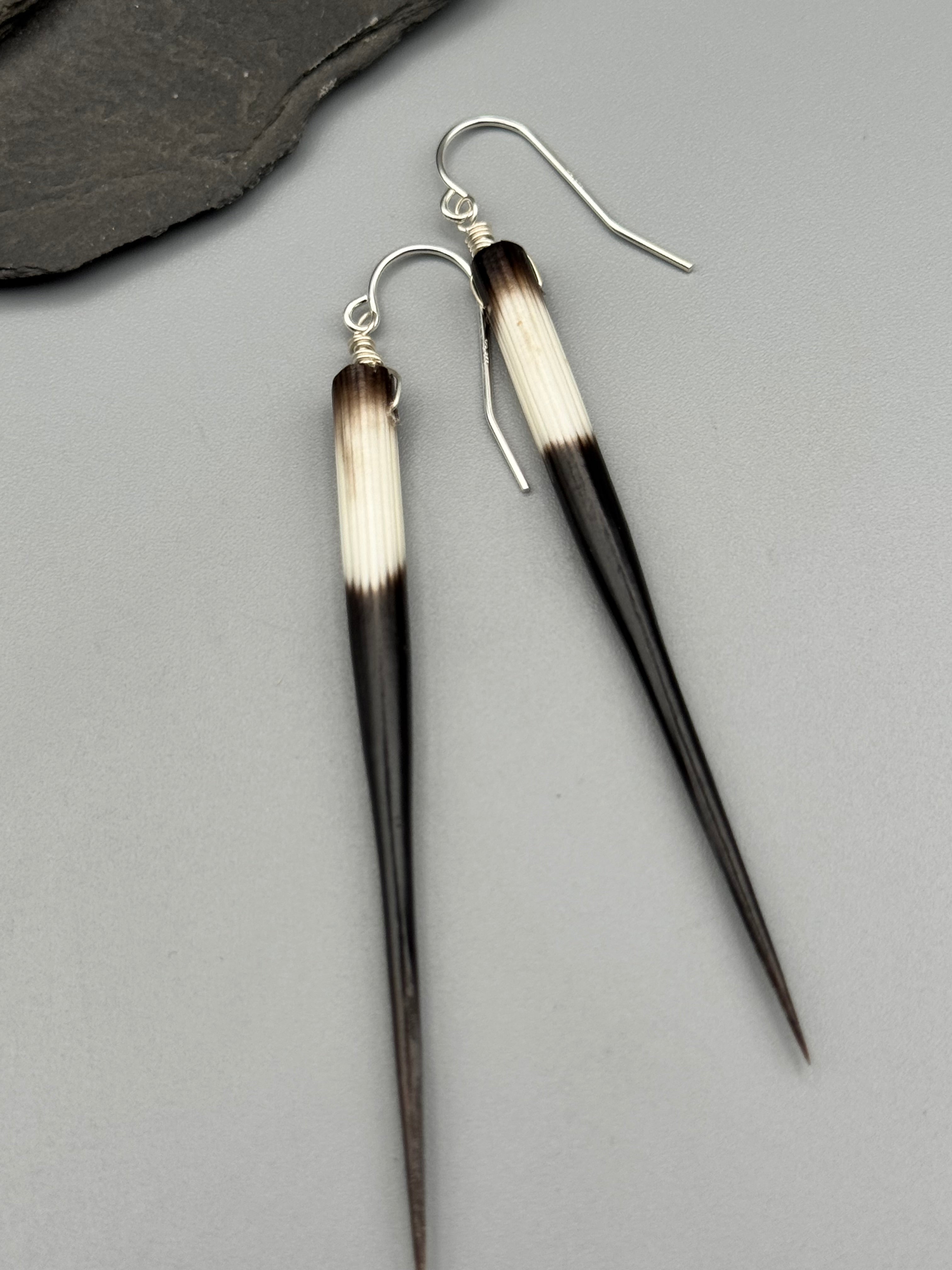 •SIMPLE• porcupine quill + silver earrings