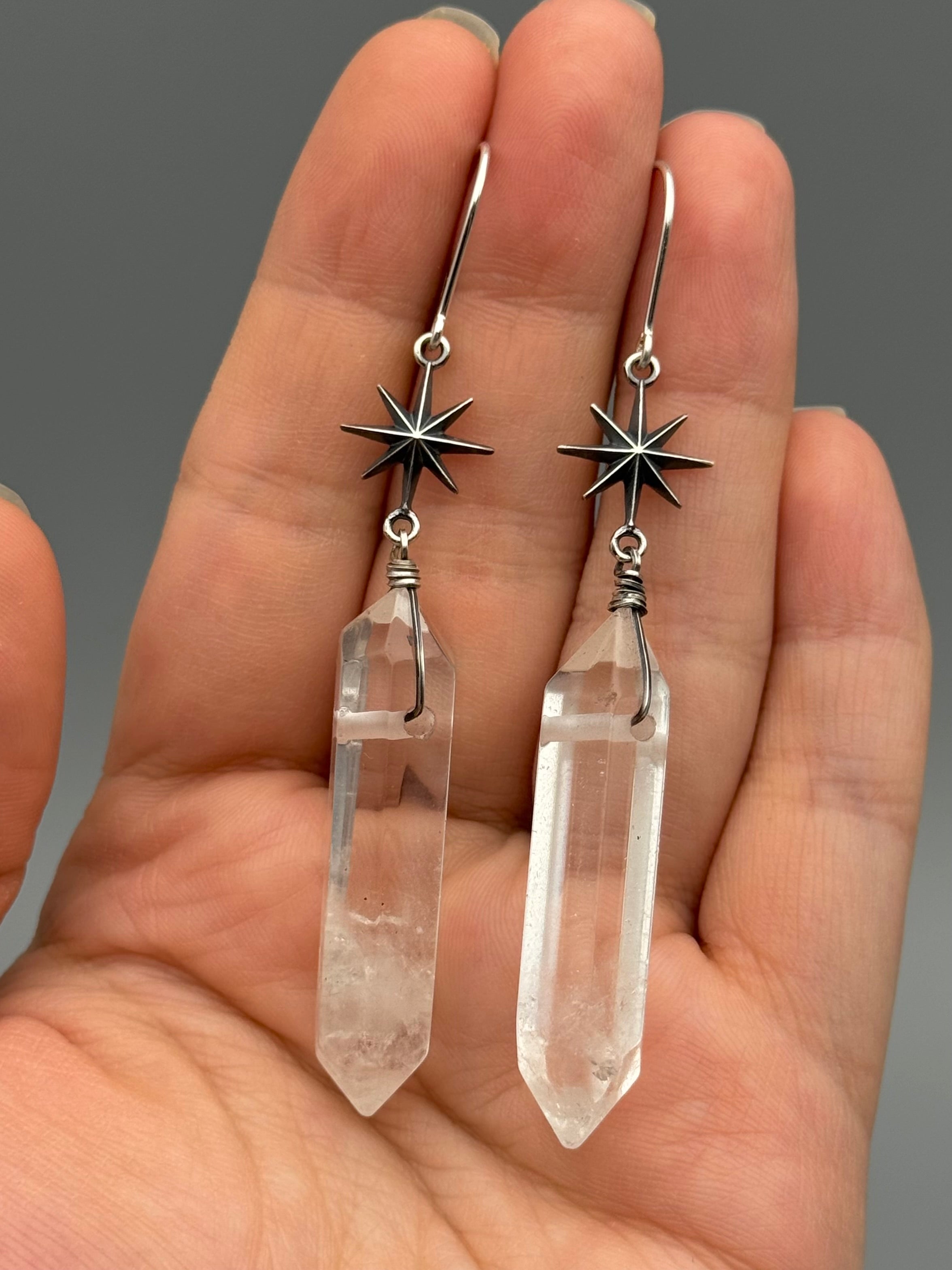 •STAR GAZE• double terminated quartz + silver earrings
