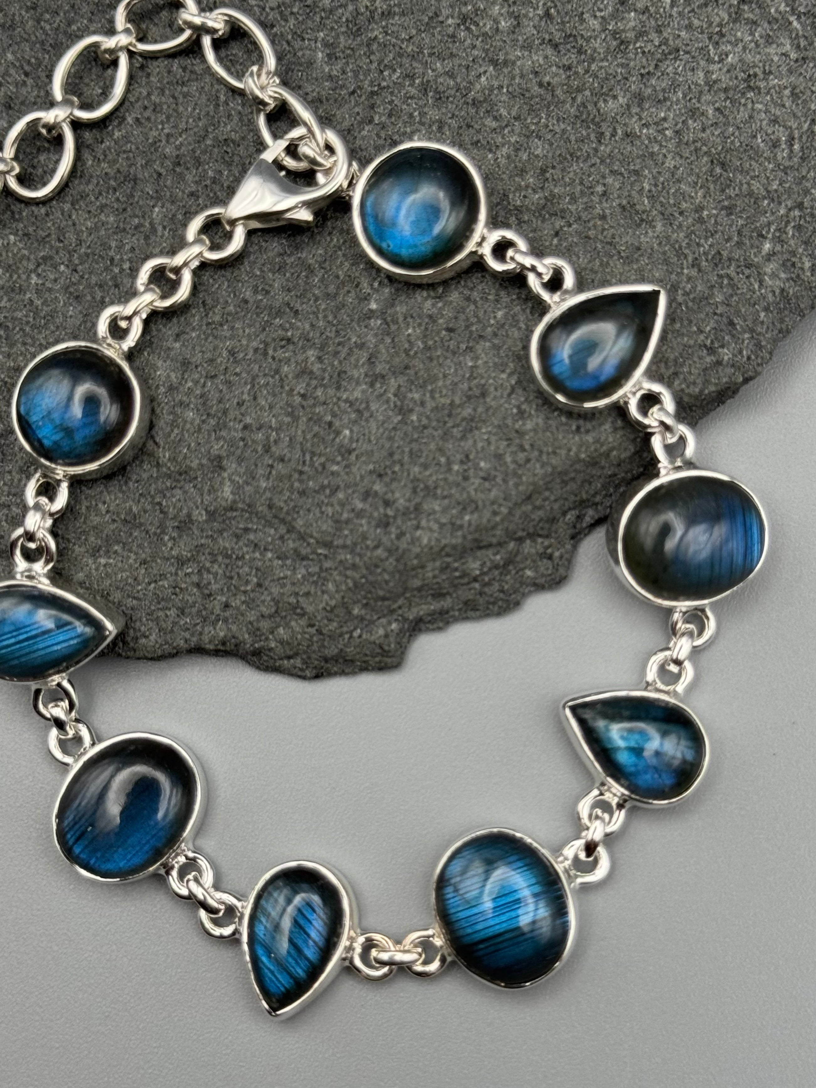 •LABRADORITE - GEO MIX• linked silver bracelet (7.25" - 9.25")
