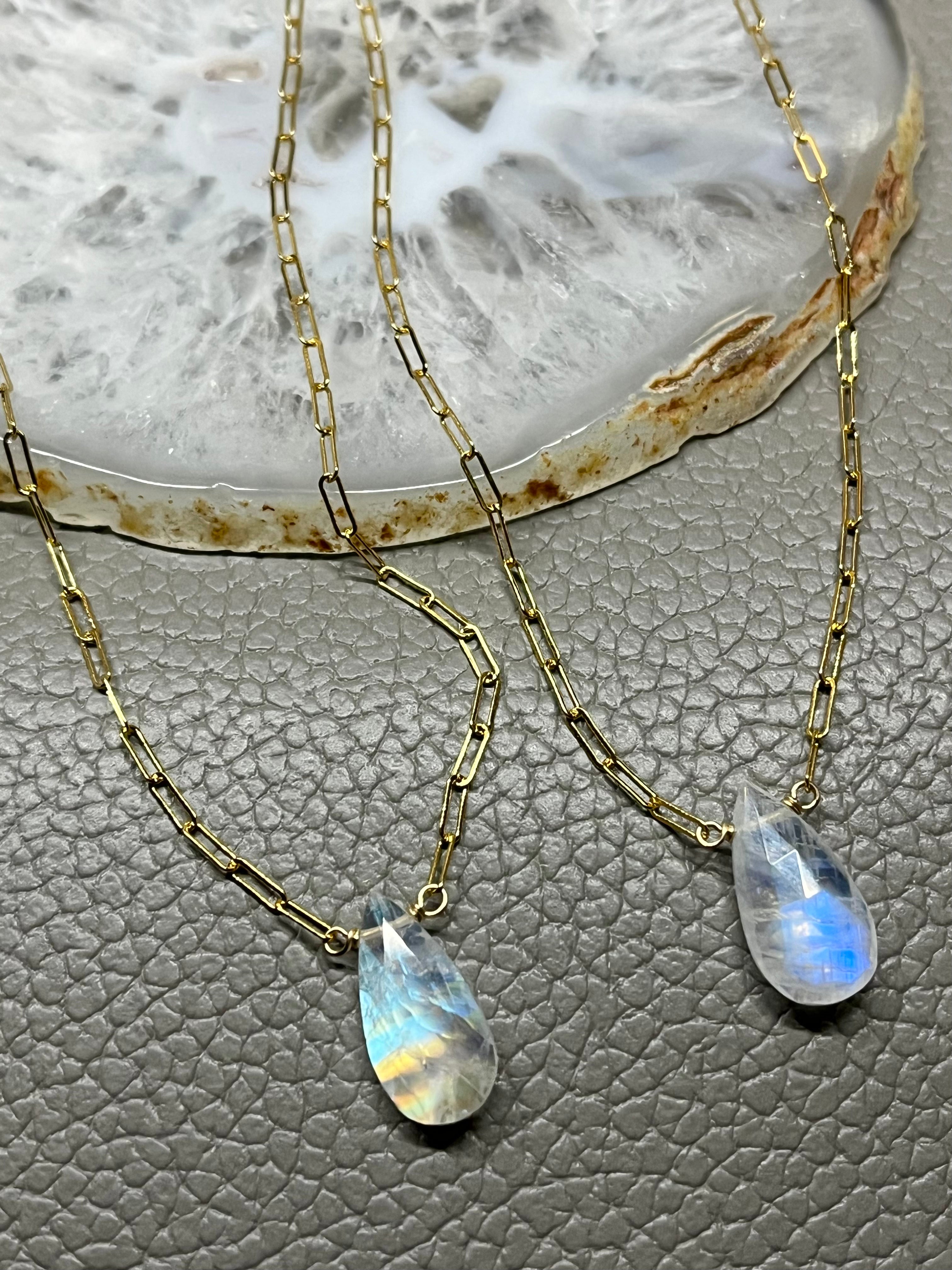 •AEON• rainbow moonstone + gold necklace