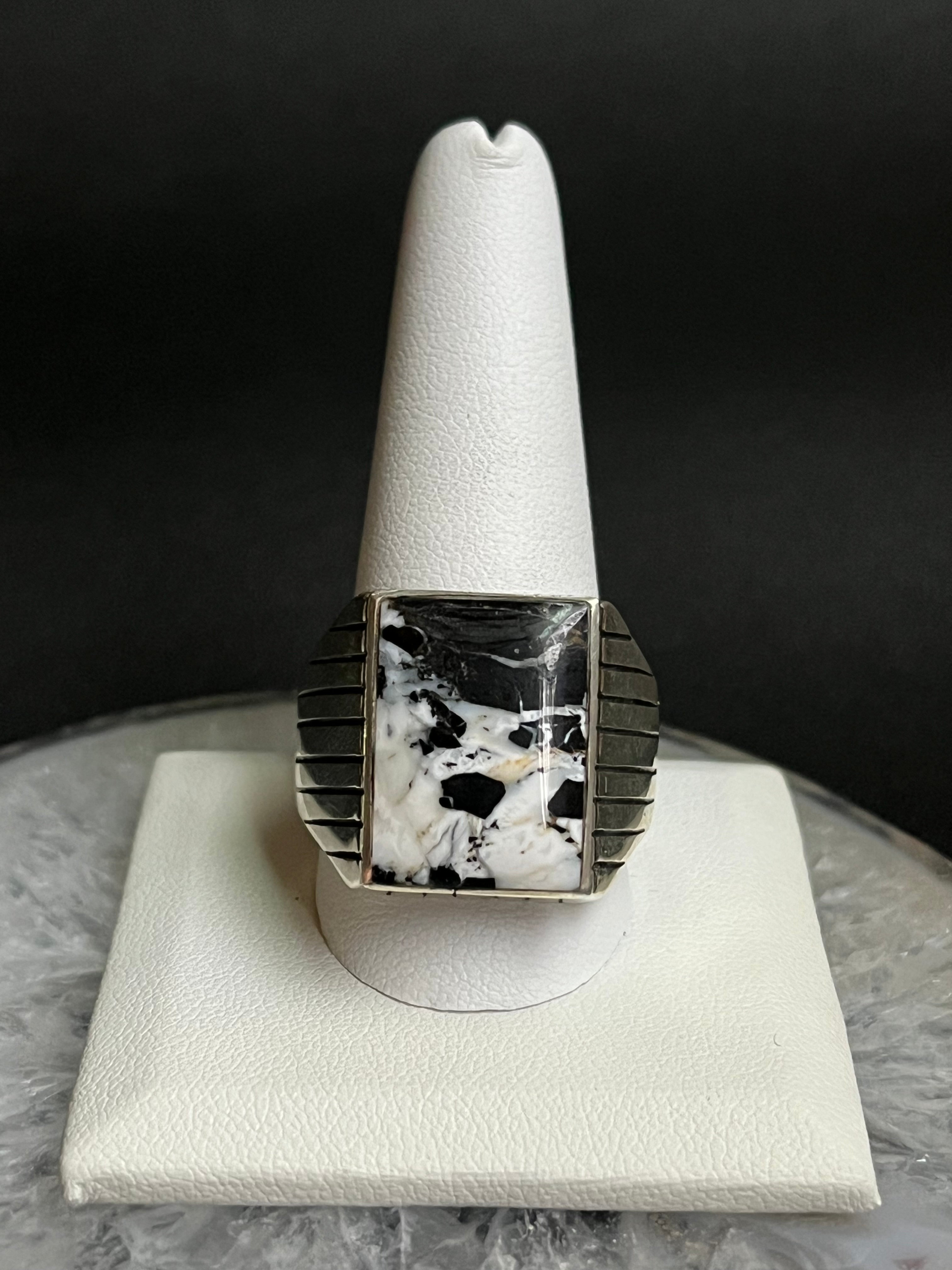 •WHITE BUFFALO TURQUOISE• Navajo silver signet ring (size 13.5)