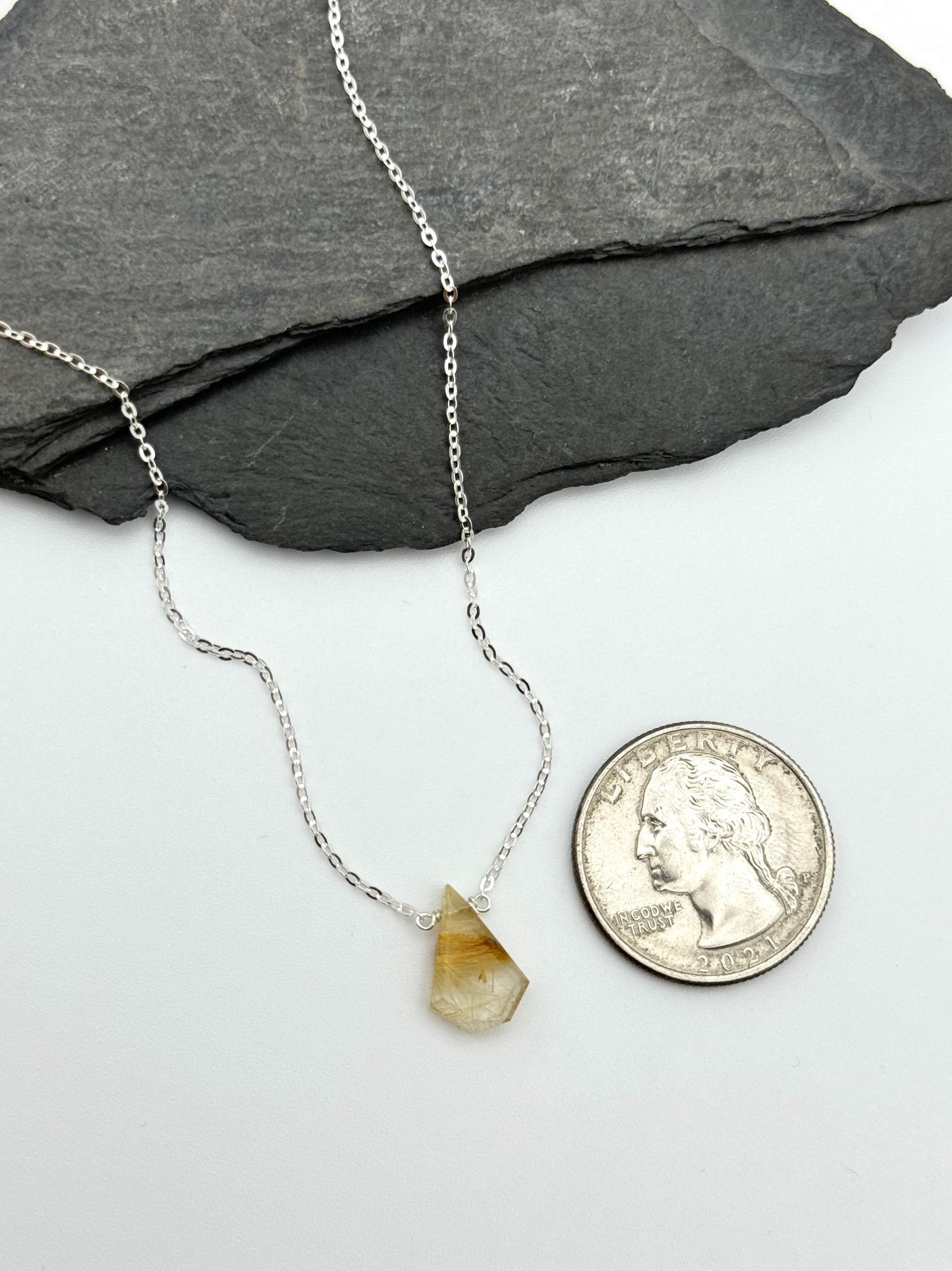 •STRAY• flat faceted rutilated quartz geo + silver necklace (various lengths)