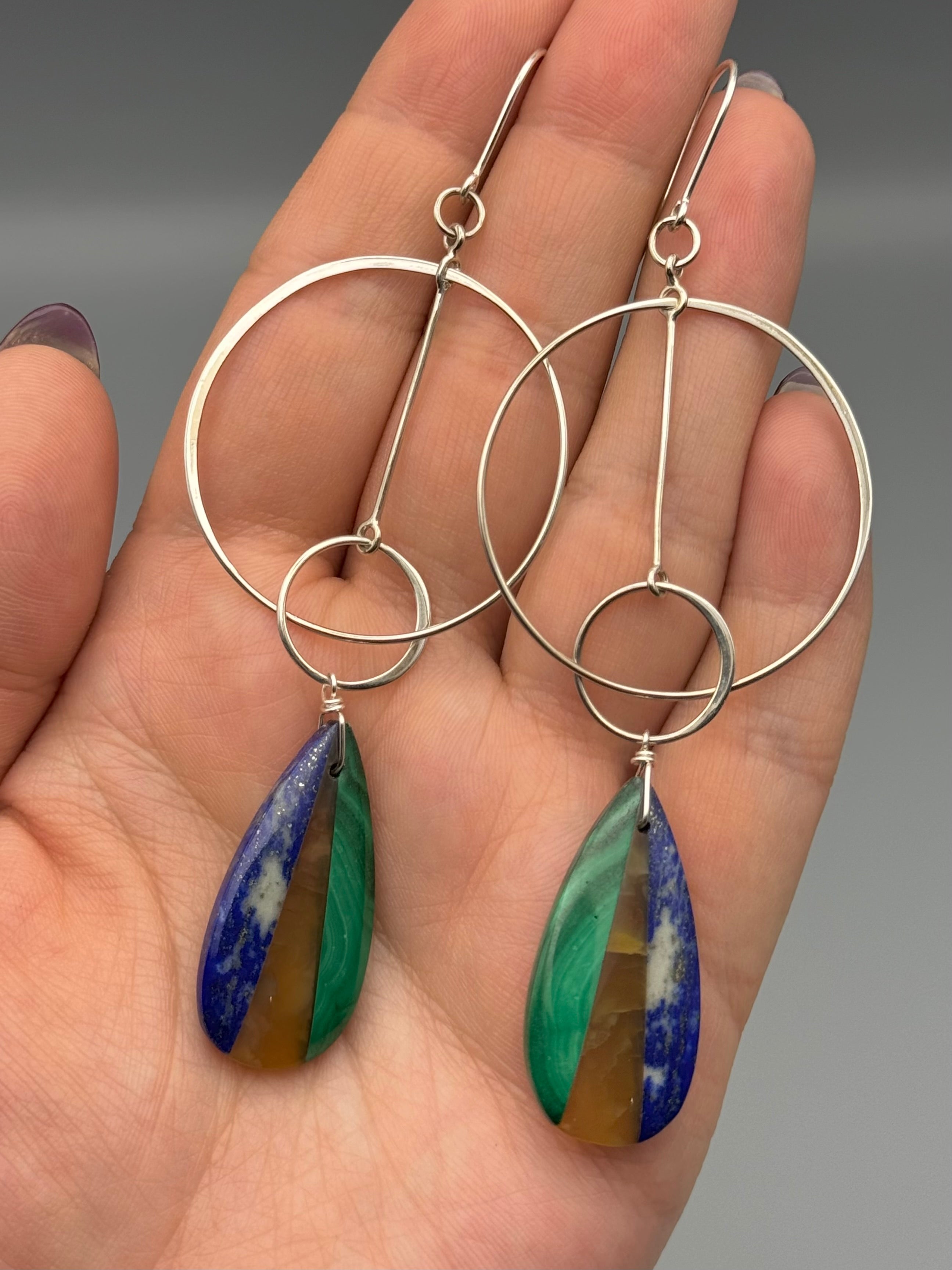 •HOOP SWING• intarsia + silver earrings
