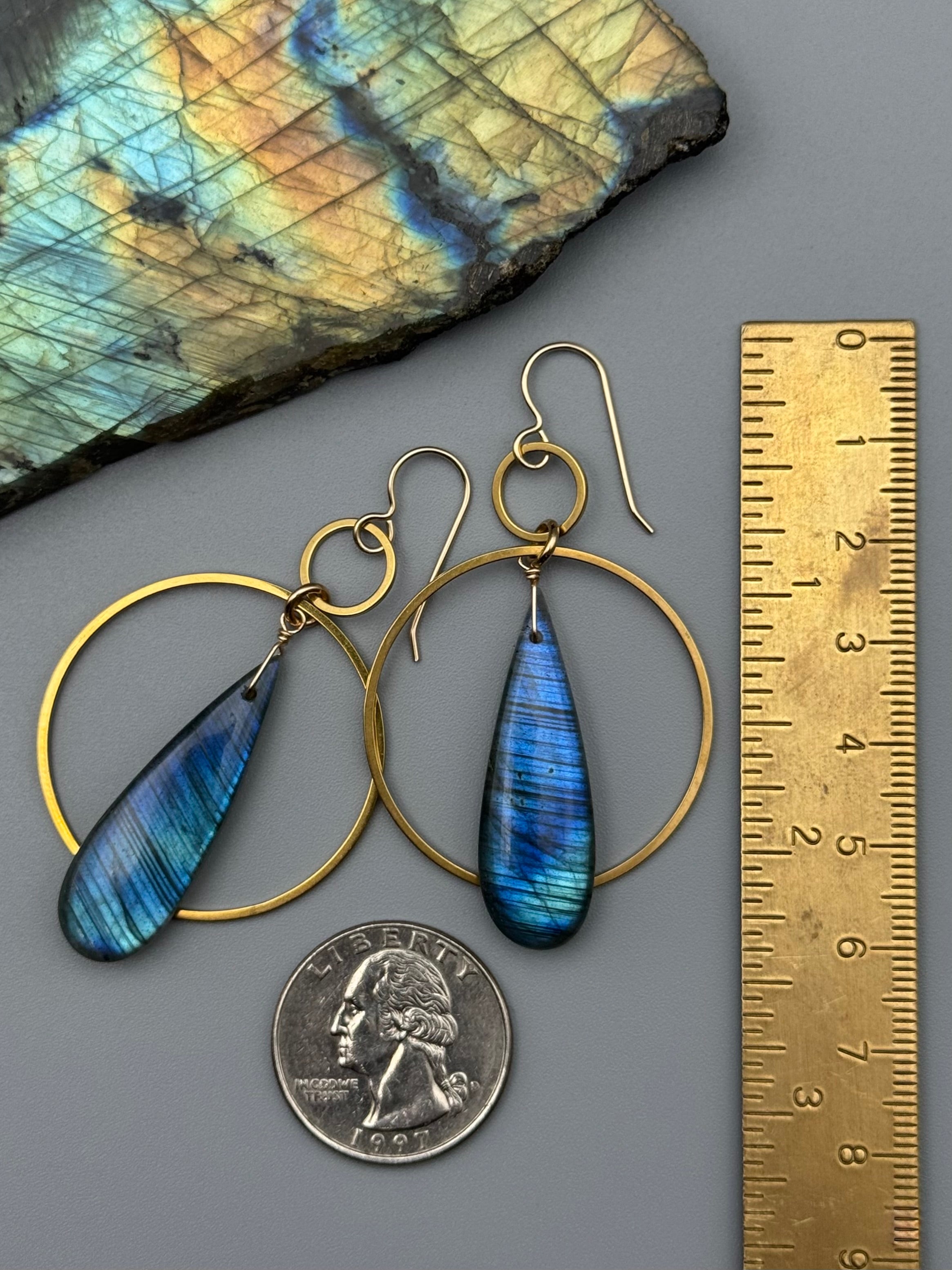 •EQUA ORBIT• labradorite tear + gold earrings