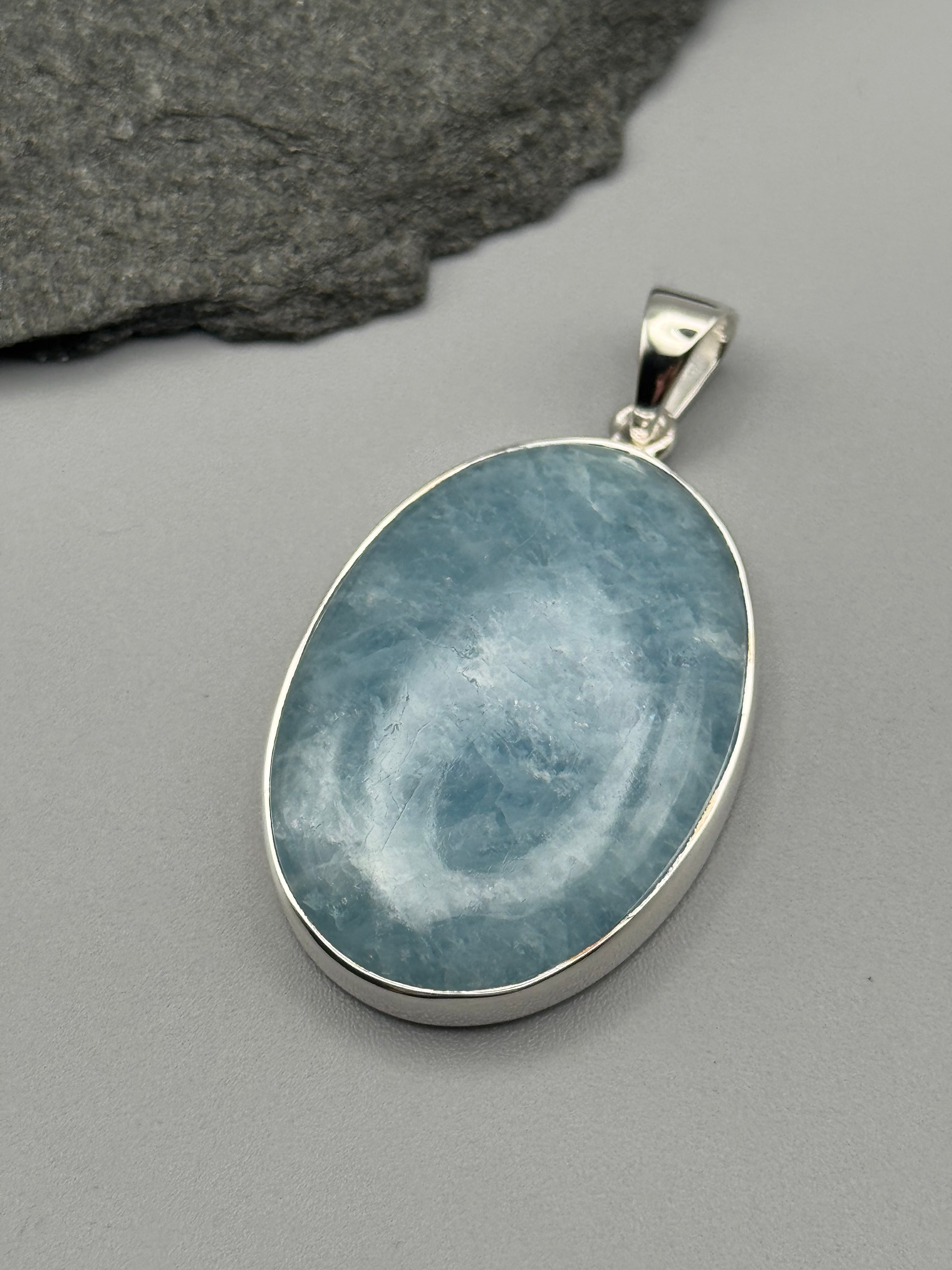 •AQUAMARINE - WIDE OVAL• sterling silver pendant