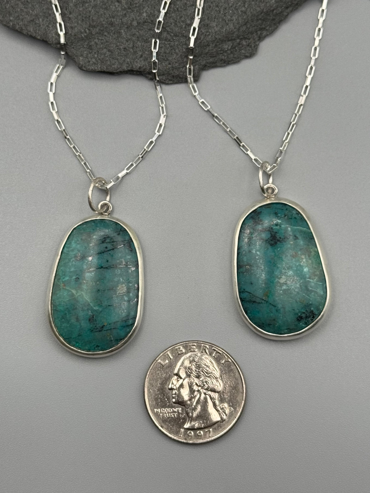 •MOD FLORA• chrysocolla + silver necklace (18" - 21" long)