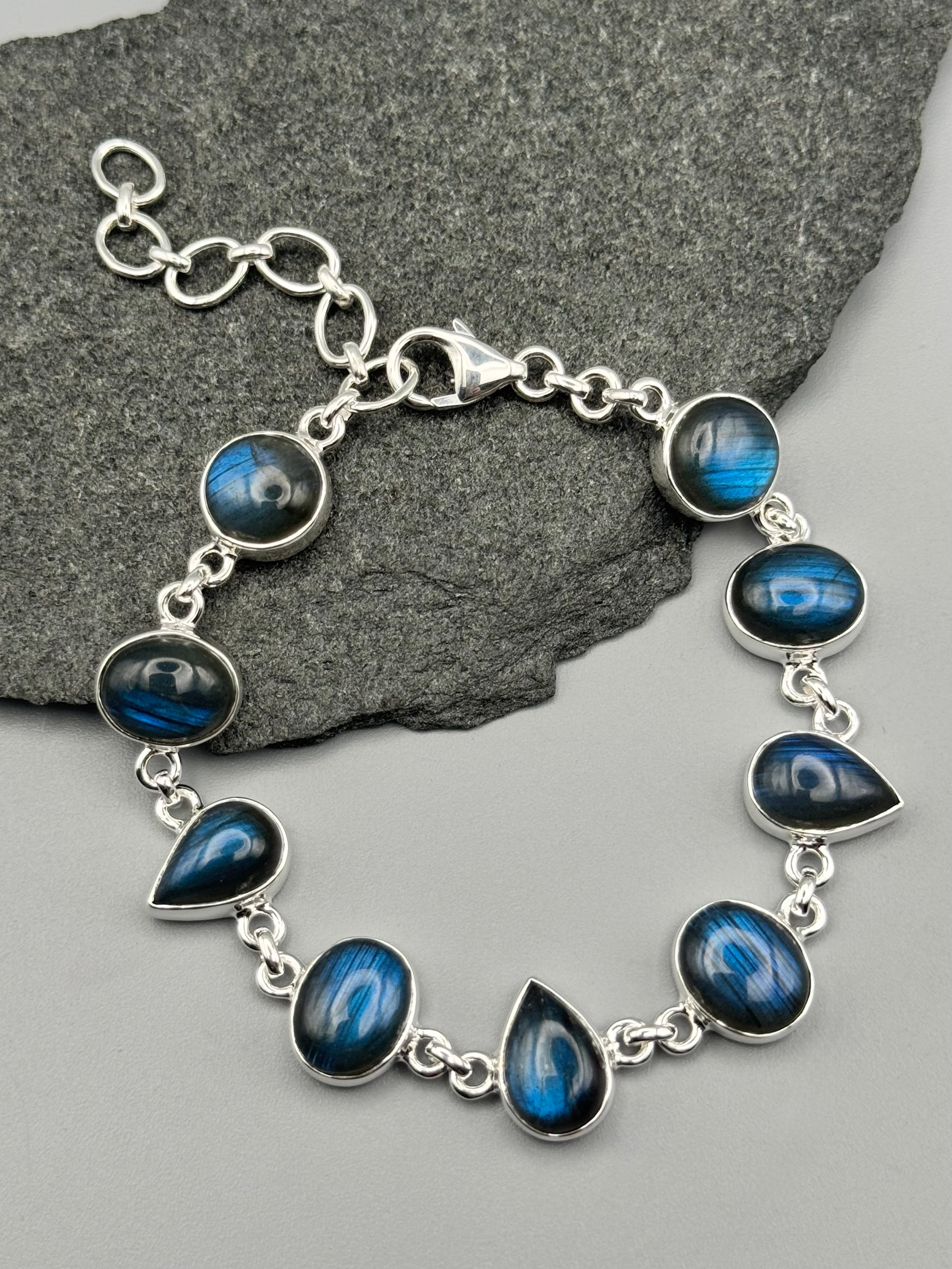 •LABRADORITE - LIL' GEO MIX - 2• linked silver bracelet (7.25" - 9")