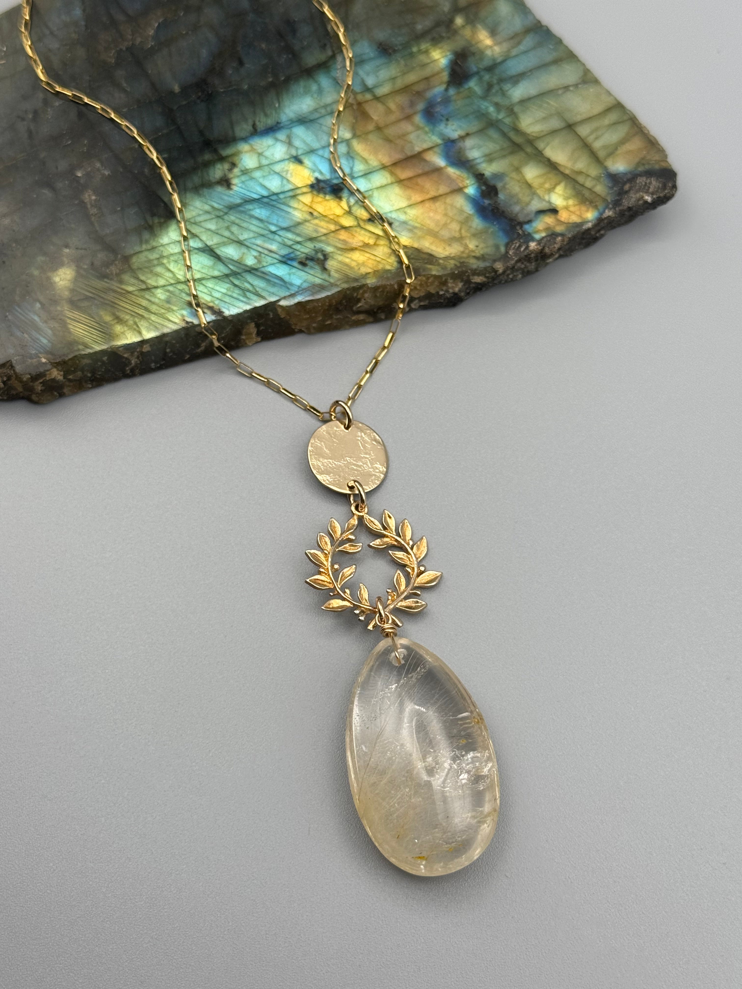 •ALCHEMY• rutilated quartz + gold necklace (26"-28" long)