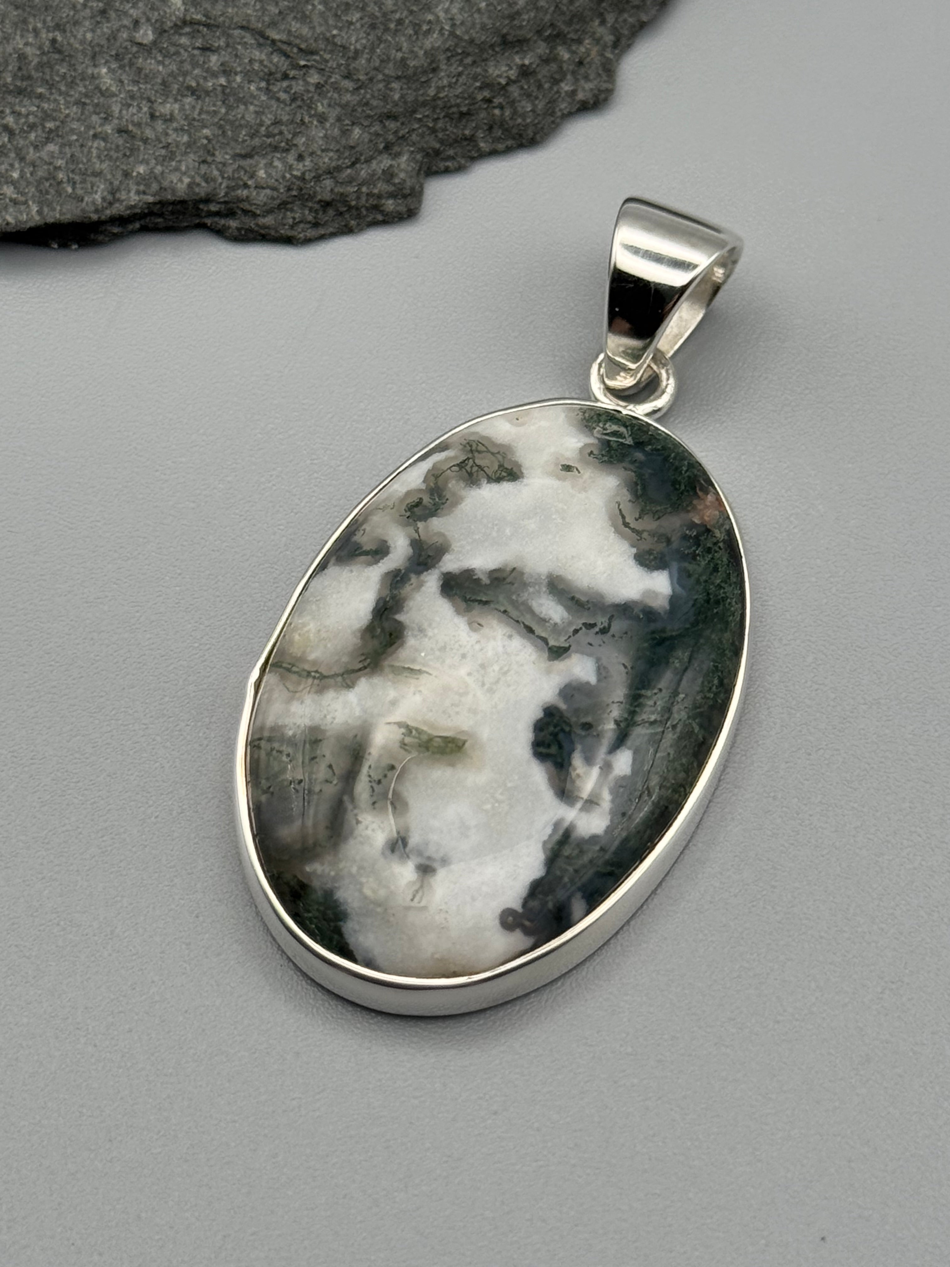 •TREE AGATE - OVAL 2• sterling silver pendant