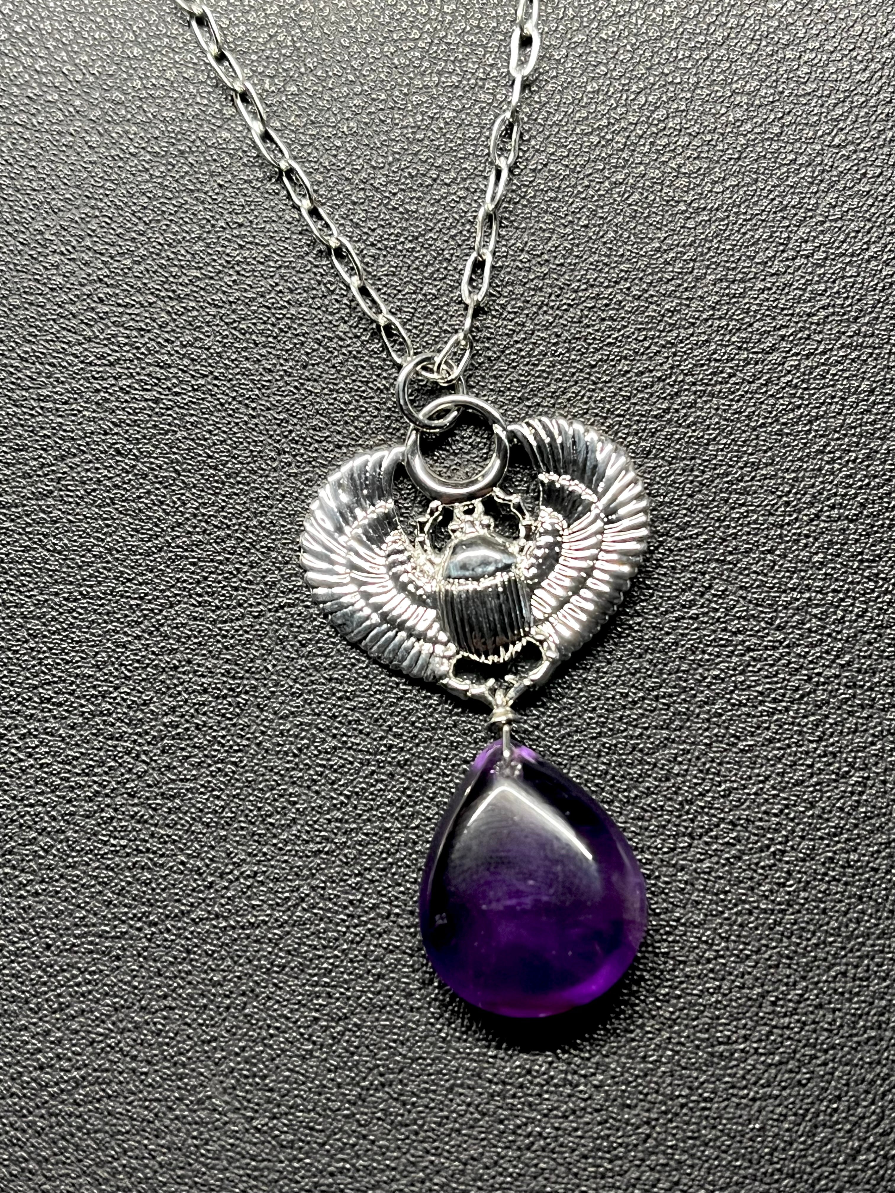 •ASET• amethyst + scarab + silver necklace (26"-28")