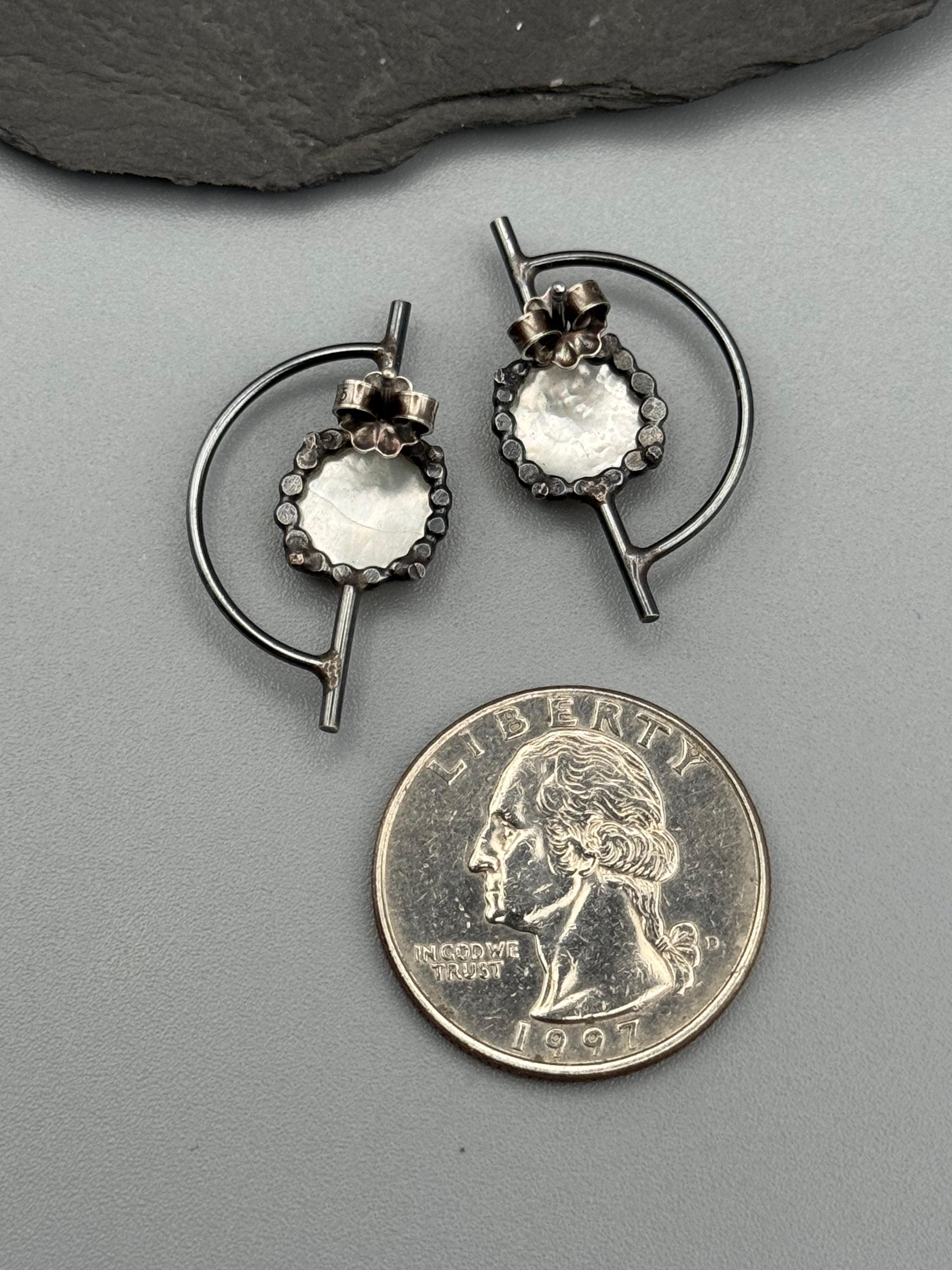 •ORBITAL• mother of pearl + silver post earrings
